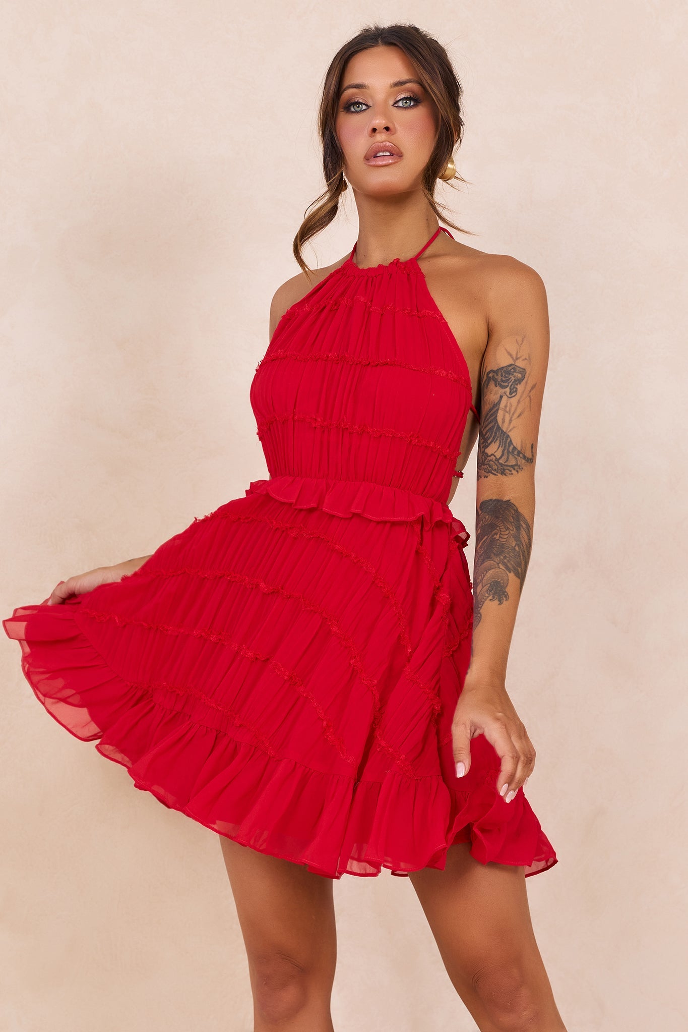 Precious Ruffle Mini Dress - Red