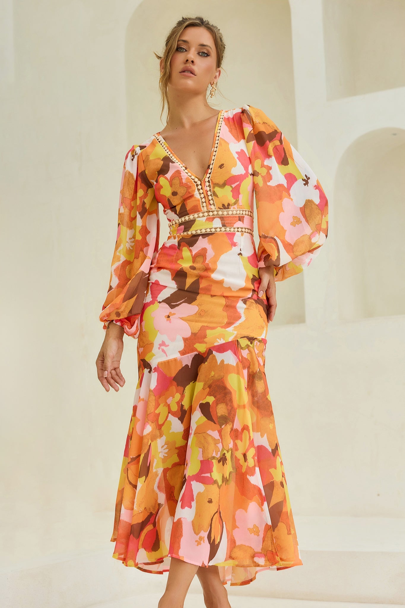 Pretty Please Maxi Dress - Orange Multi