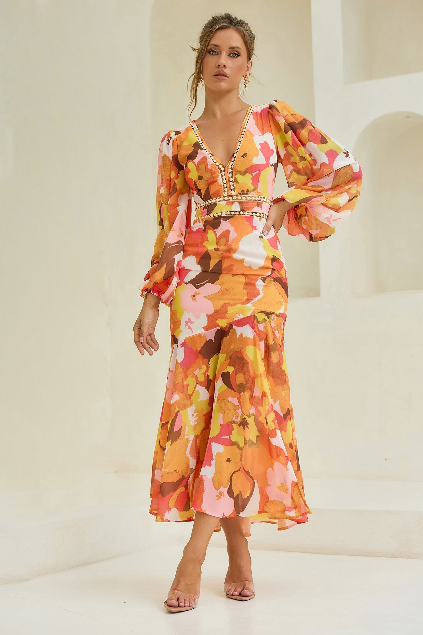 Pretty Please Maxi Dress - Orange Multi