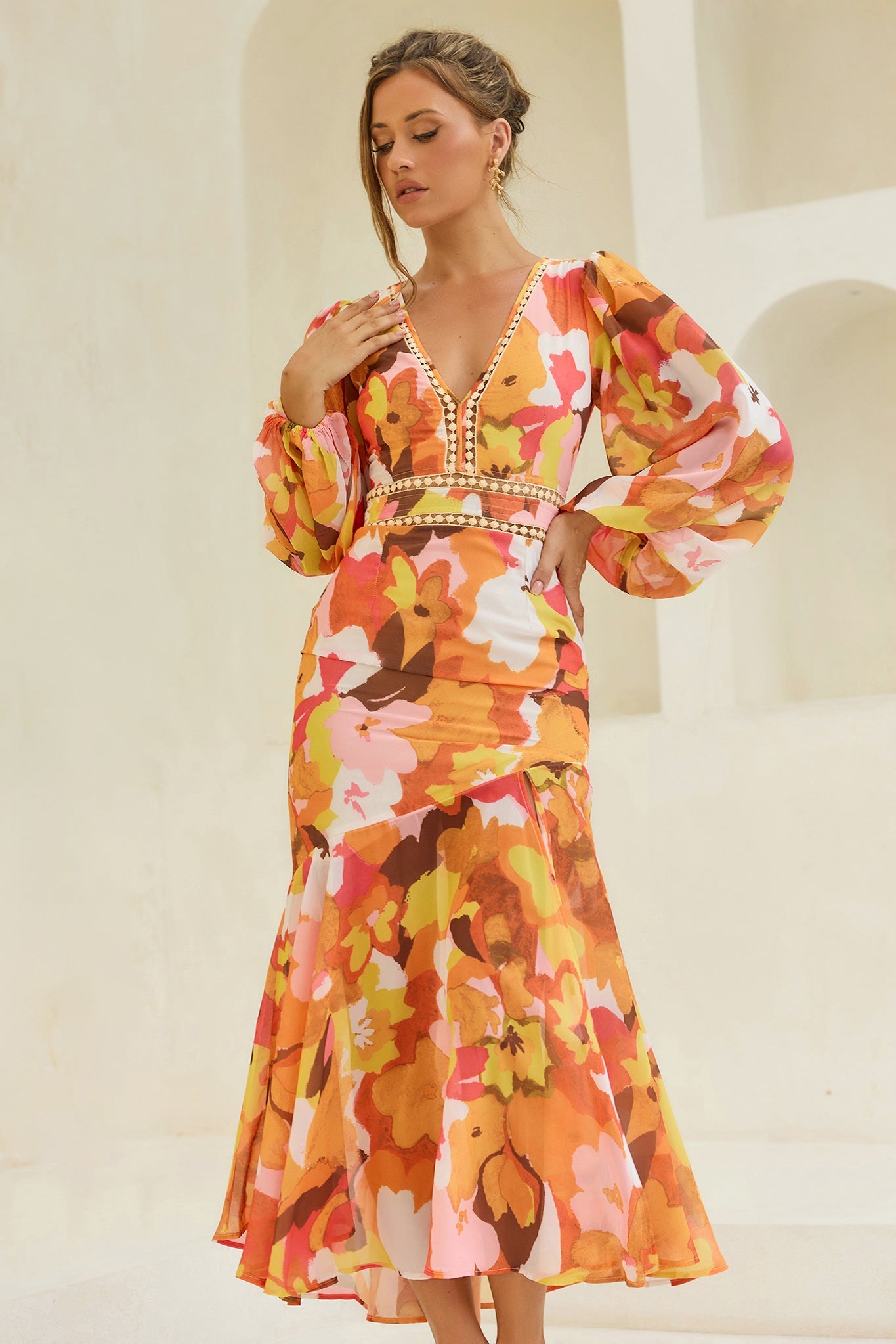 Pretty Please Maxi Dress - Orange Multi