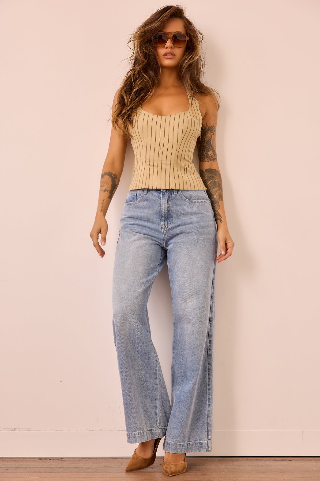 Retro Fade Wide Denim Jeans - Washed Blue