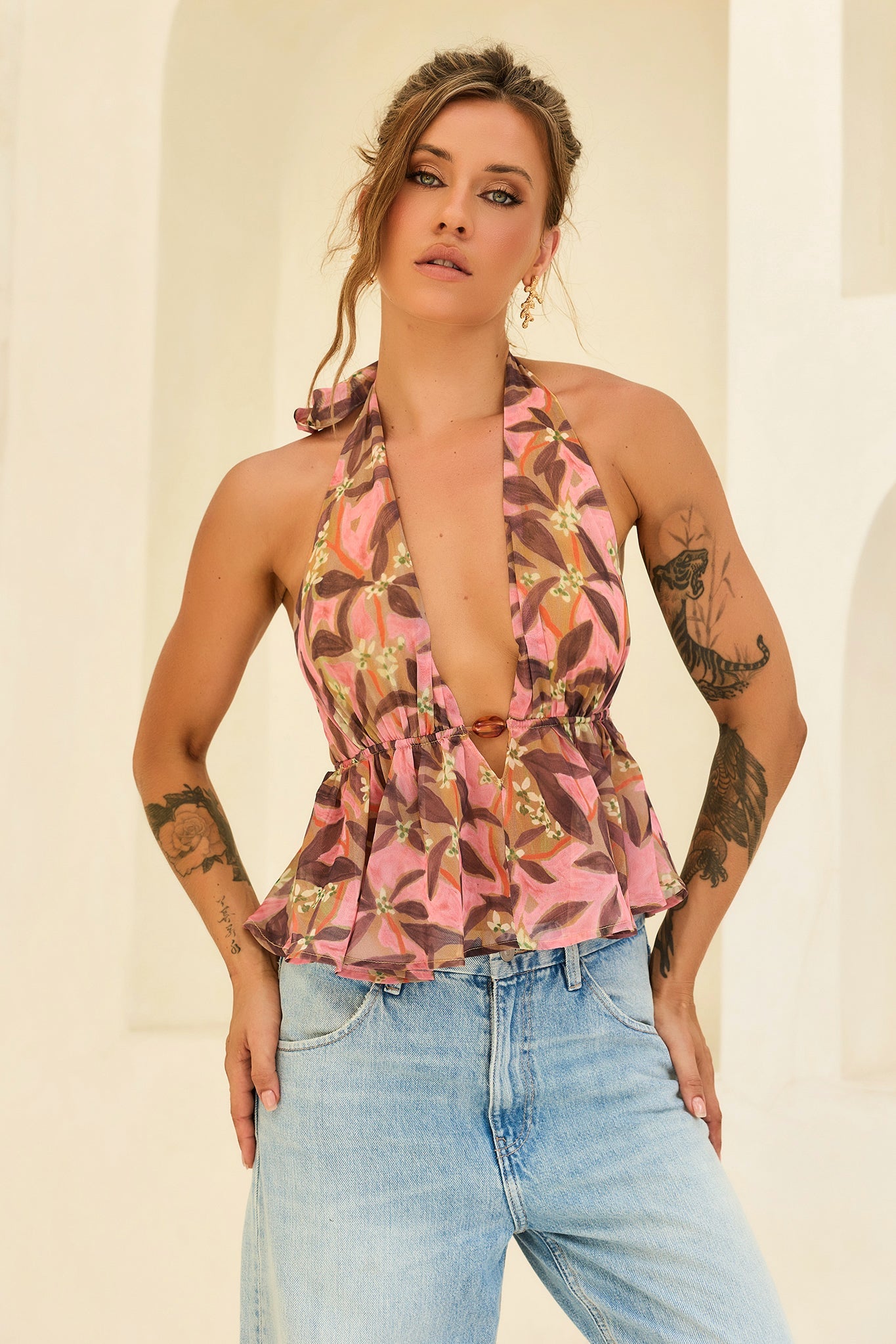 Rosé Sunset Chiffon Top - Pink Multi