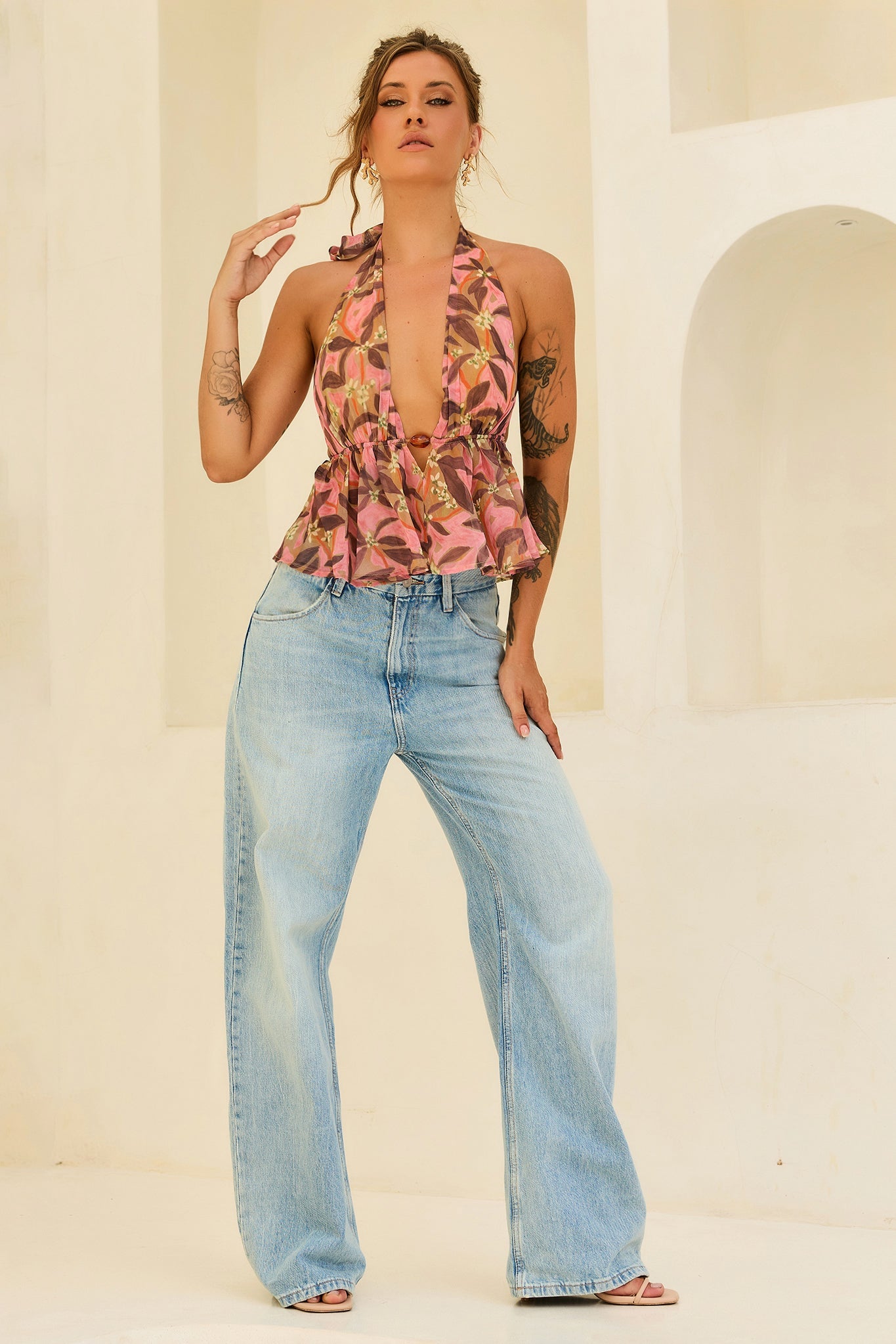 Rosé Sunset Chiffon Top - Pink Multi