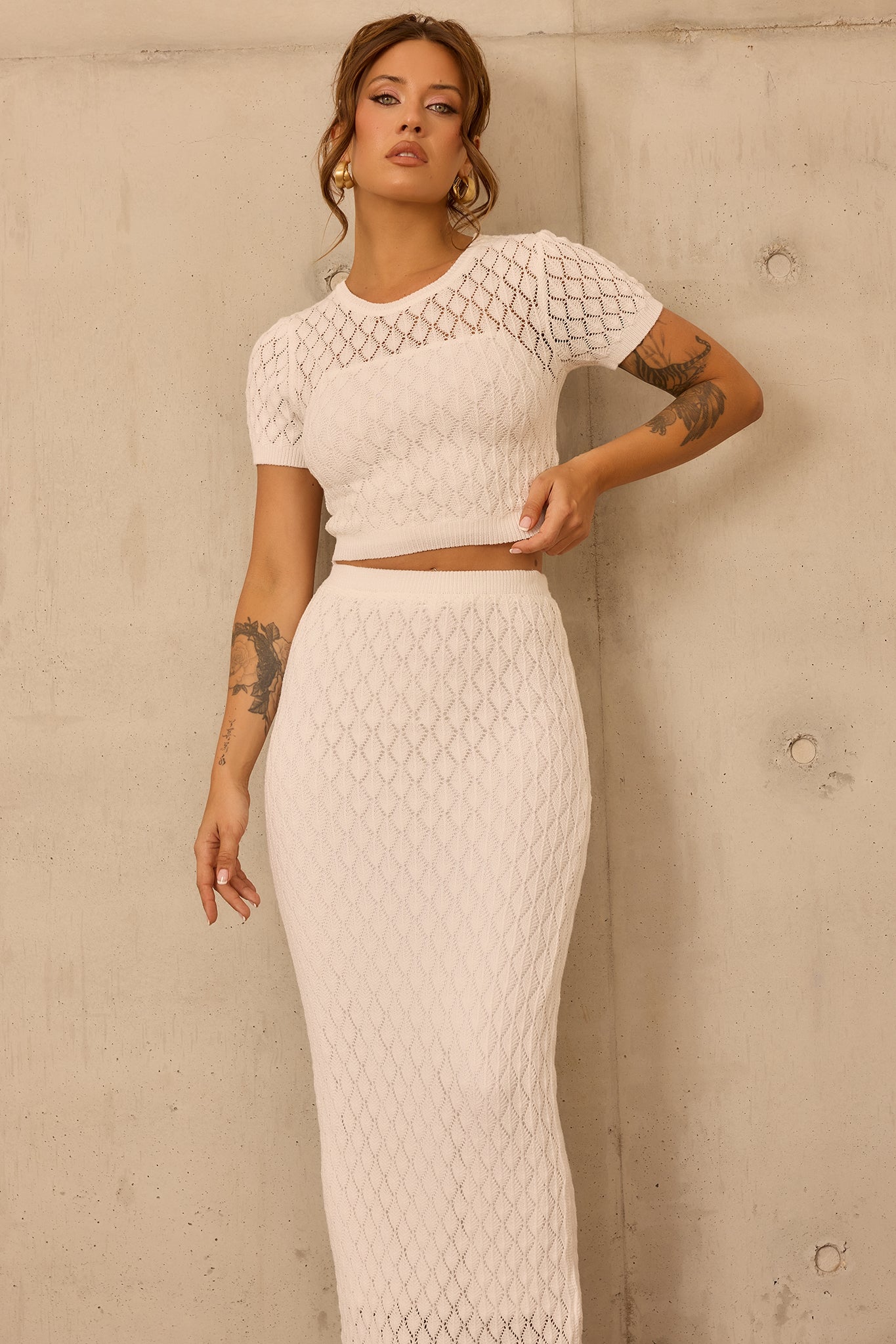 Sharp Hour Knit Crop Top - White
