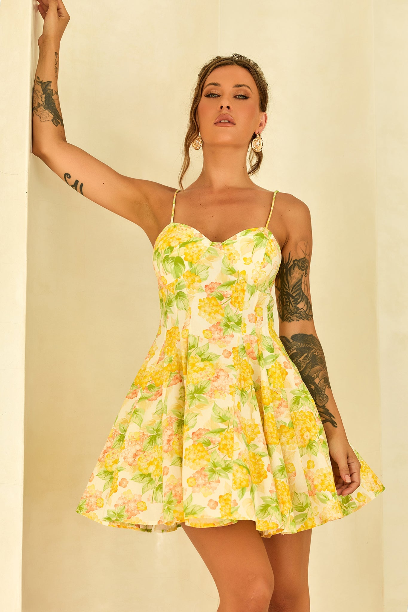 Signature Lady Woven Mini Dress - Yellow