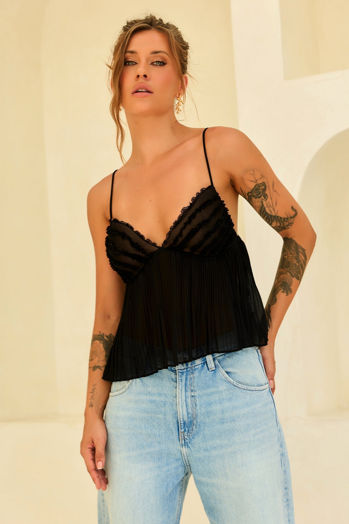 Soft Moonlit Chiffon Top - Black
