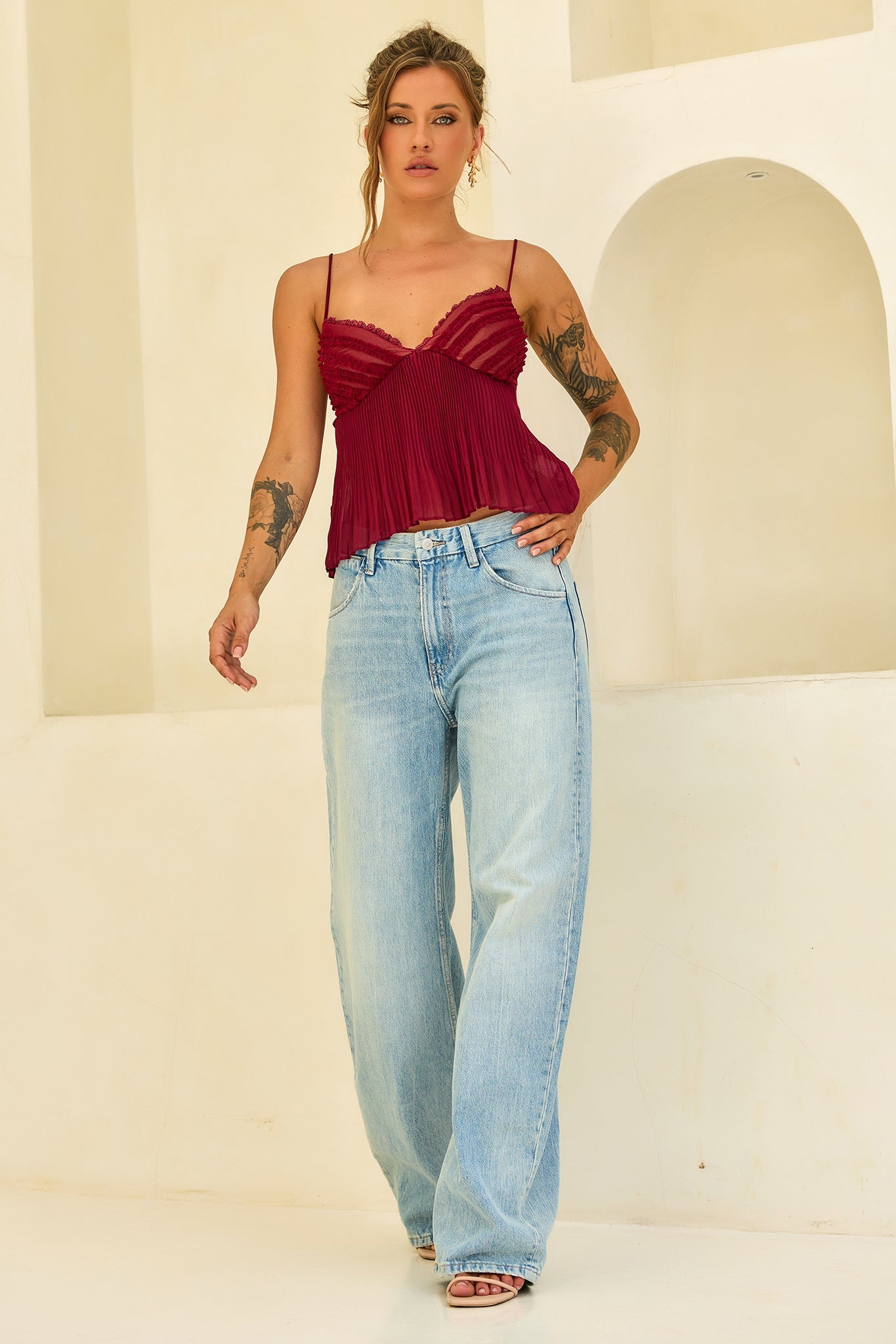 Soft Moonlit Chiffon Top - Wine