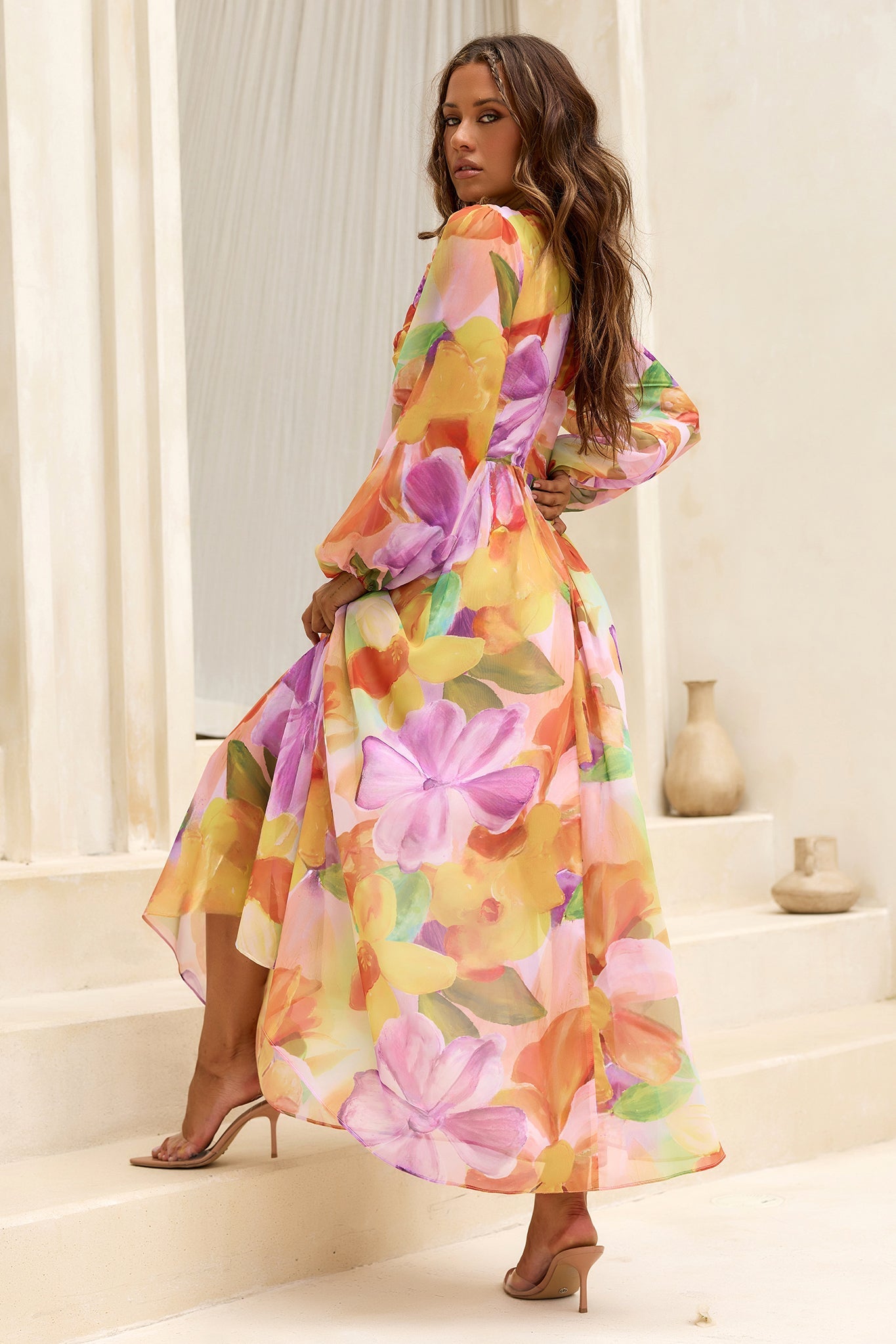 Soft Seduction Chiffon Maxi Dress - Orange Multi