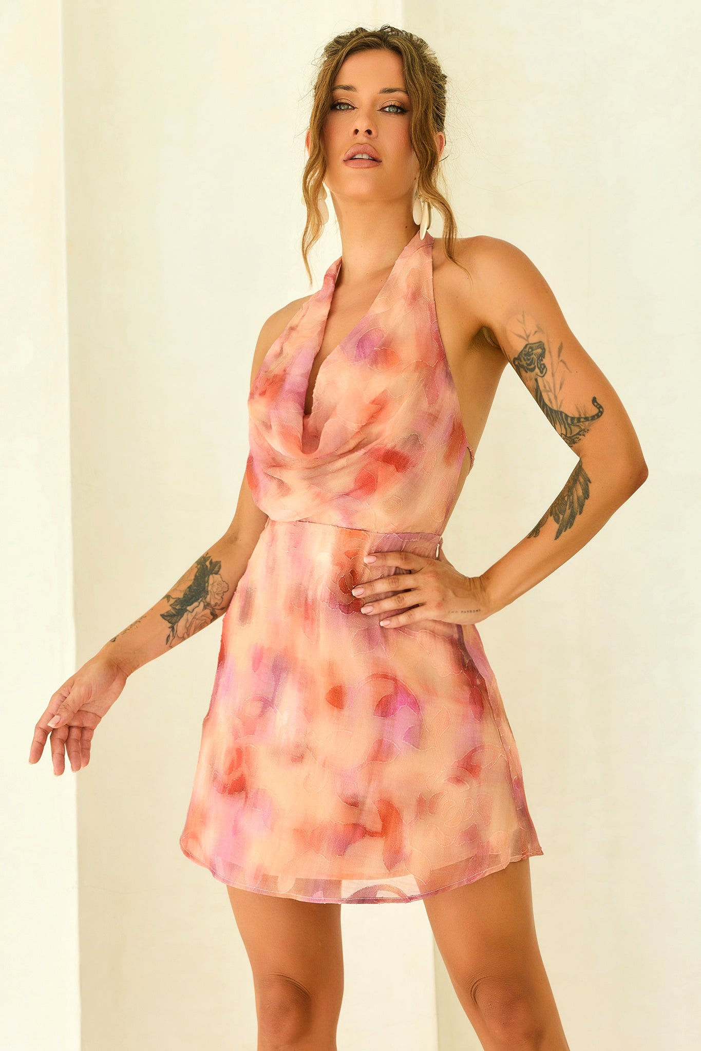 Solara Rose Chiffon Mini Dress - Rose Multi