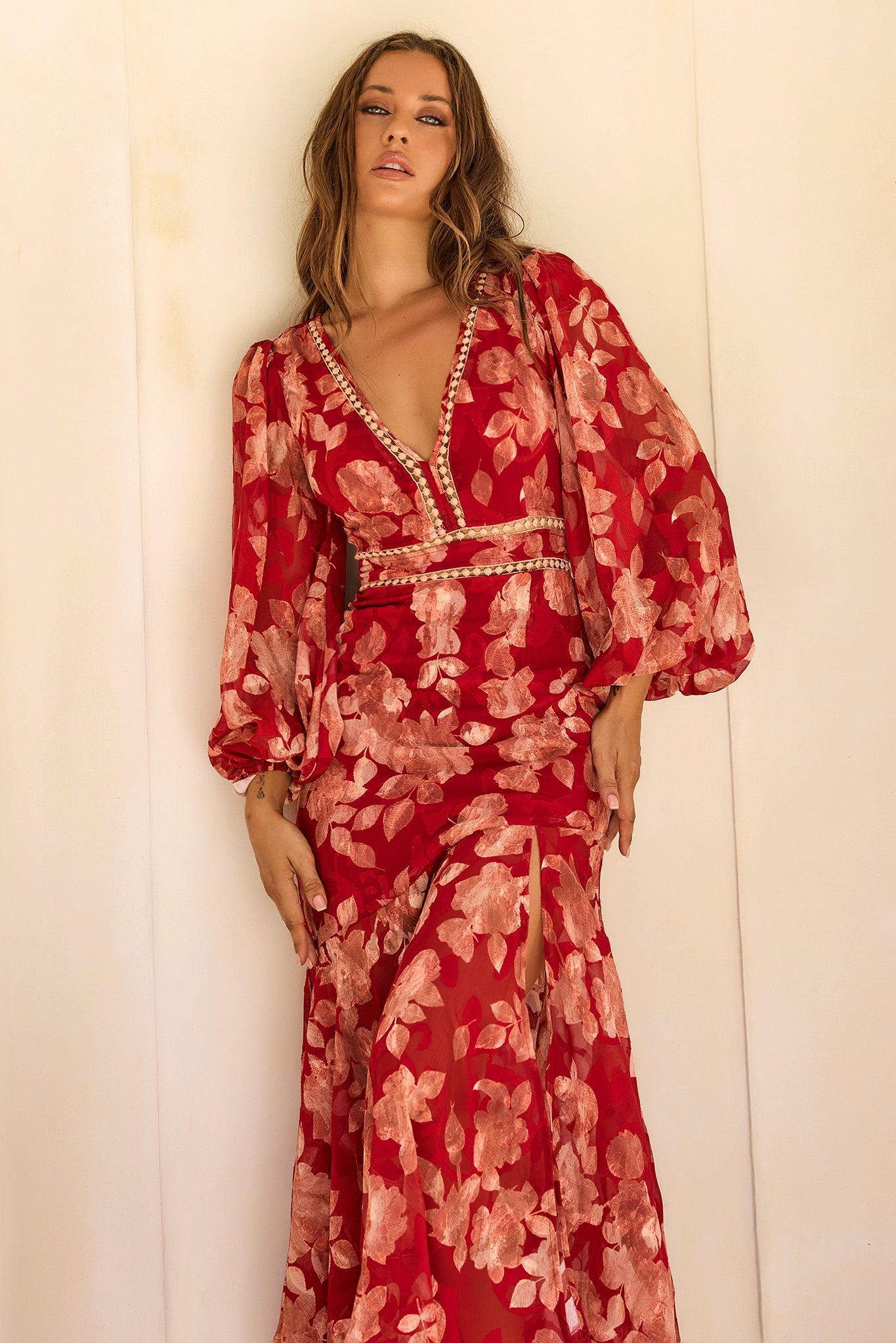 Solstice Waltz Chiffon Maxi Dress - Red
