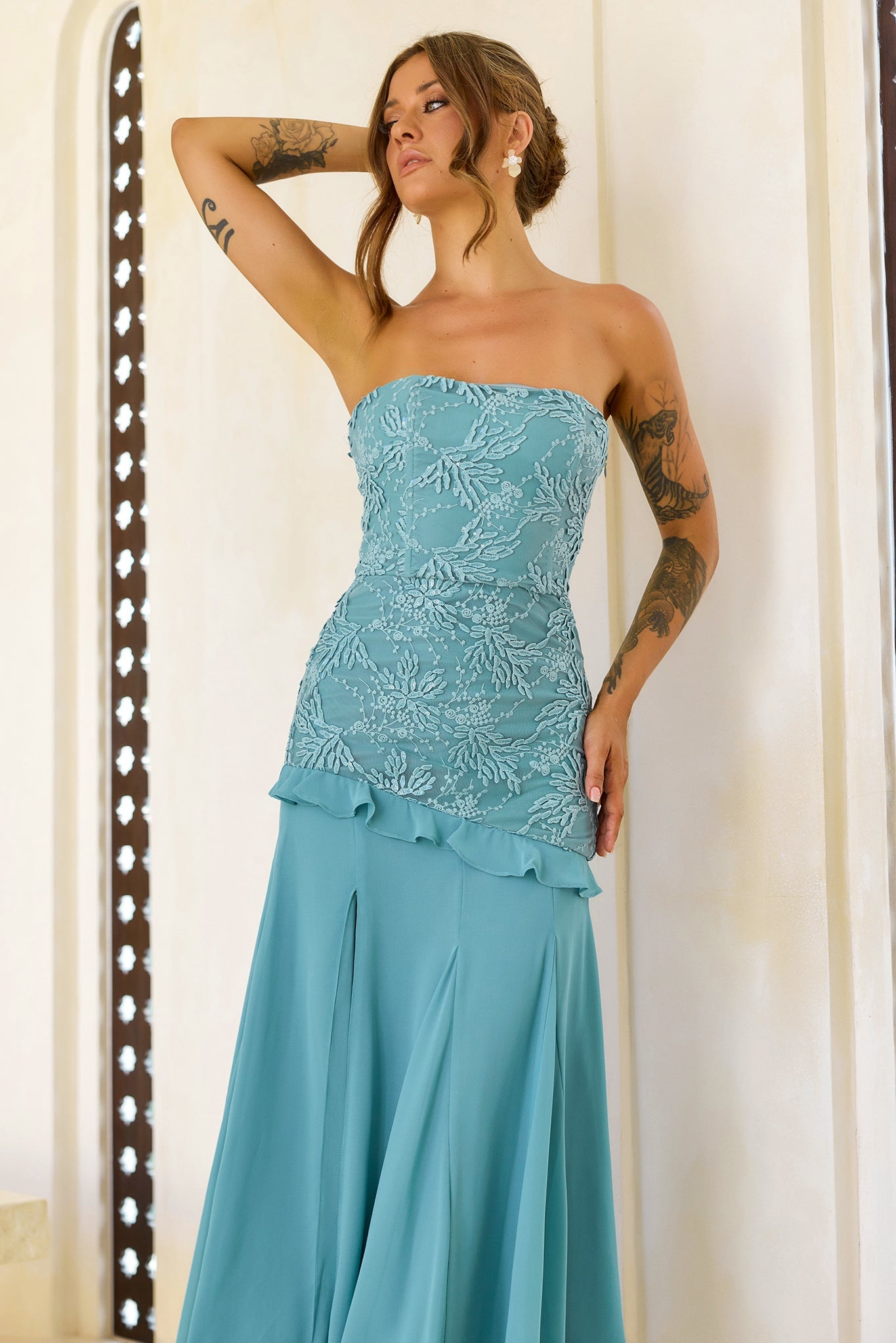 Sugar Reverie Lace Maxi Dress - Sage