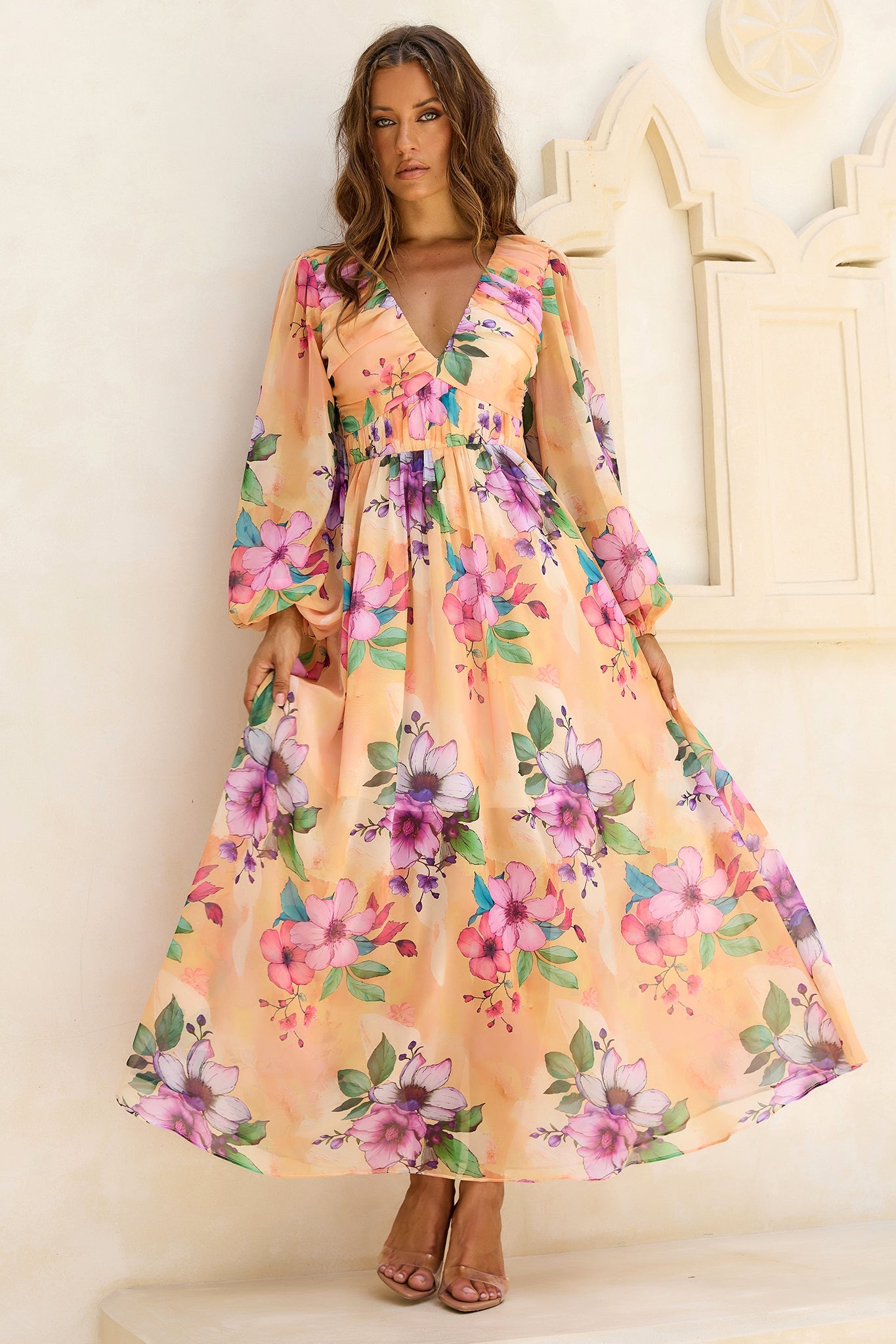 Sweet Charm Chiffon Maxi Dress - Yellow Multi