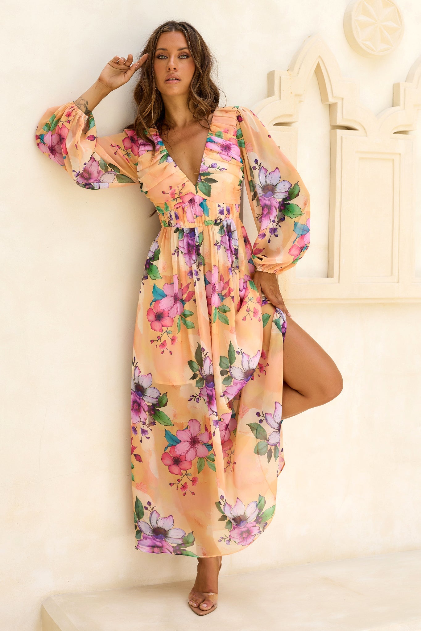 Sweet Charm Chiffon Maxi Dress - Yellow Multi