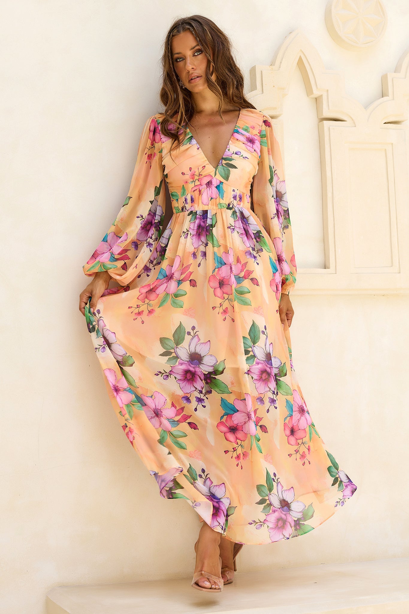 Sweet Charm Chiffon Maxi Dress - Yellow Multi