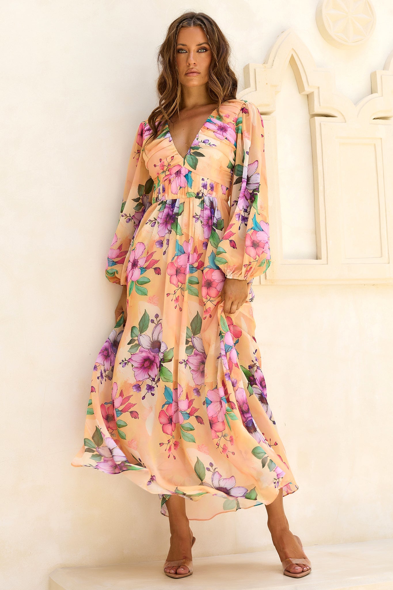 Sweet Charm Chiffon Maxi Dress - Yellow Multi