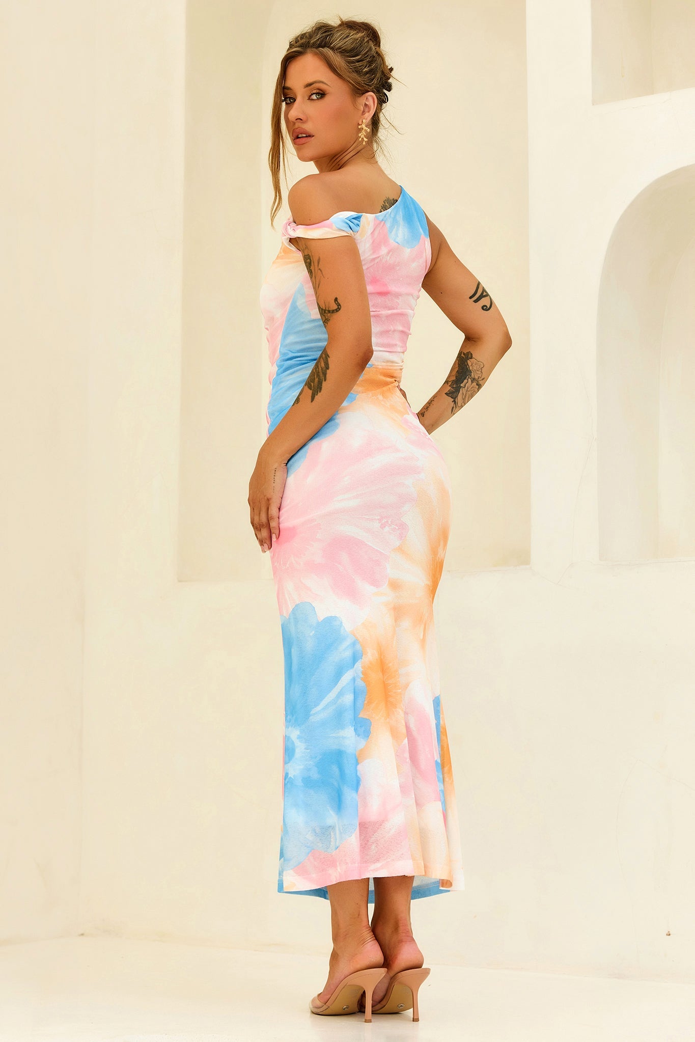 The Front Row Mesh Maxi Dress - Blue Multi