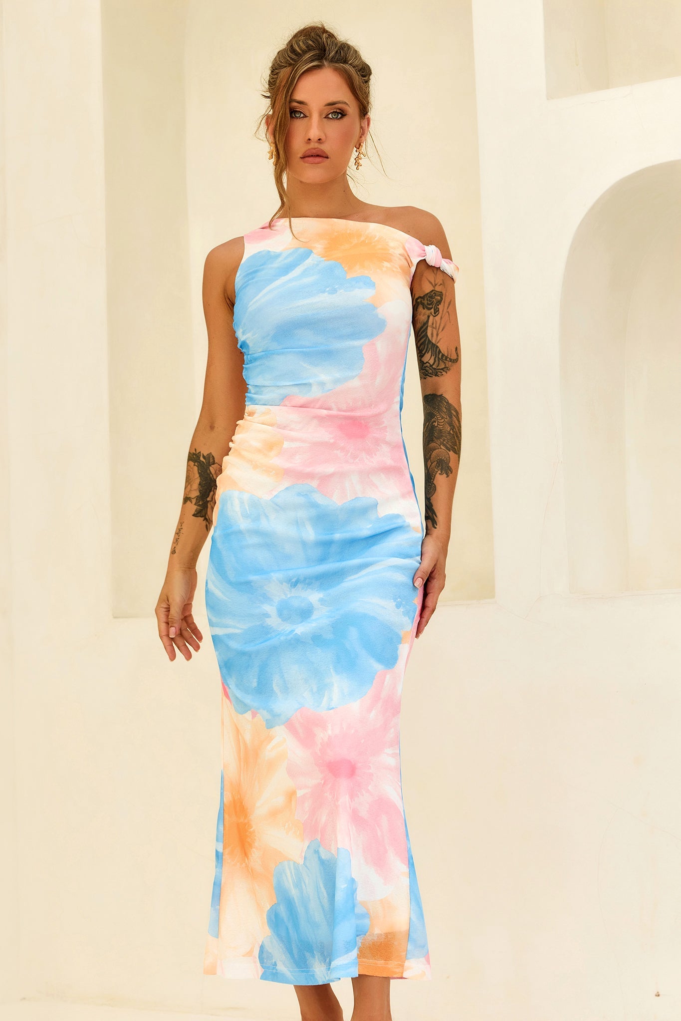 The Front Row Mesh Maxi Dress - Blue Multi