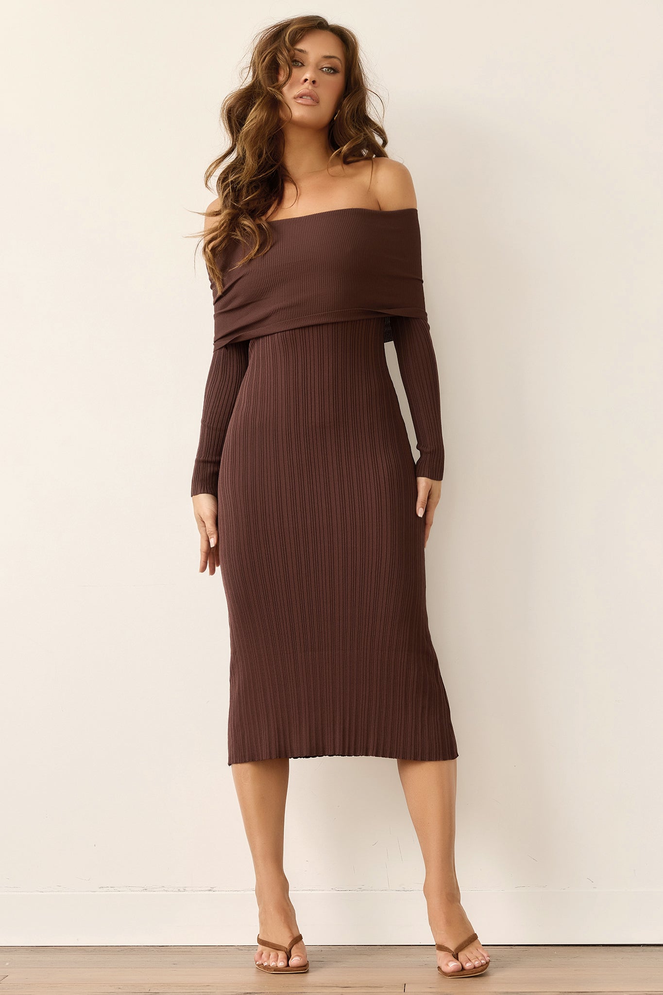 Top Notch Knit Midi Dress - Chocolate