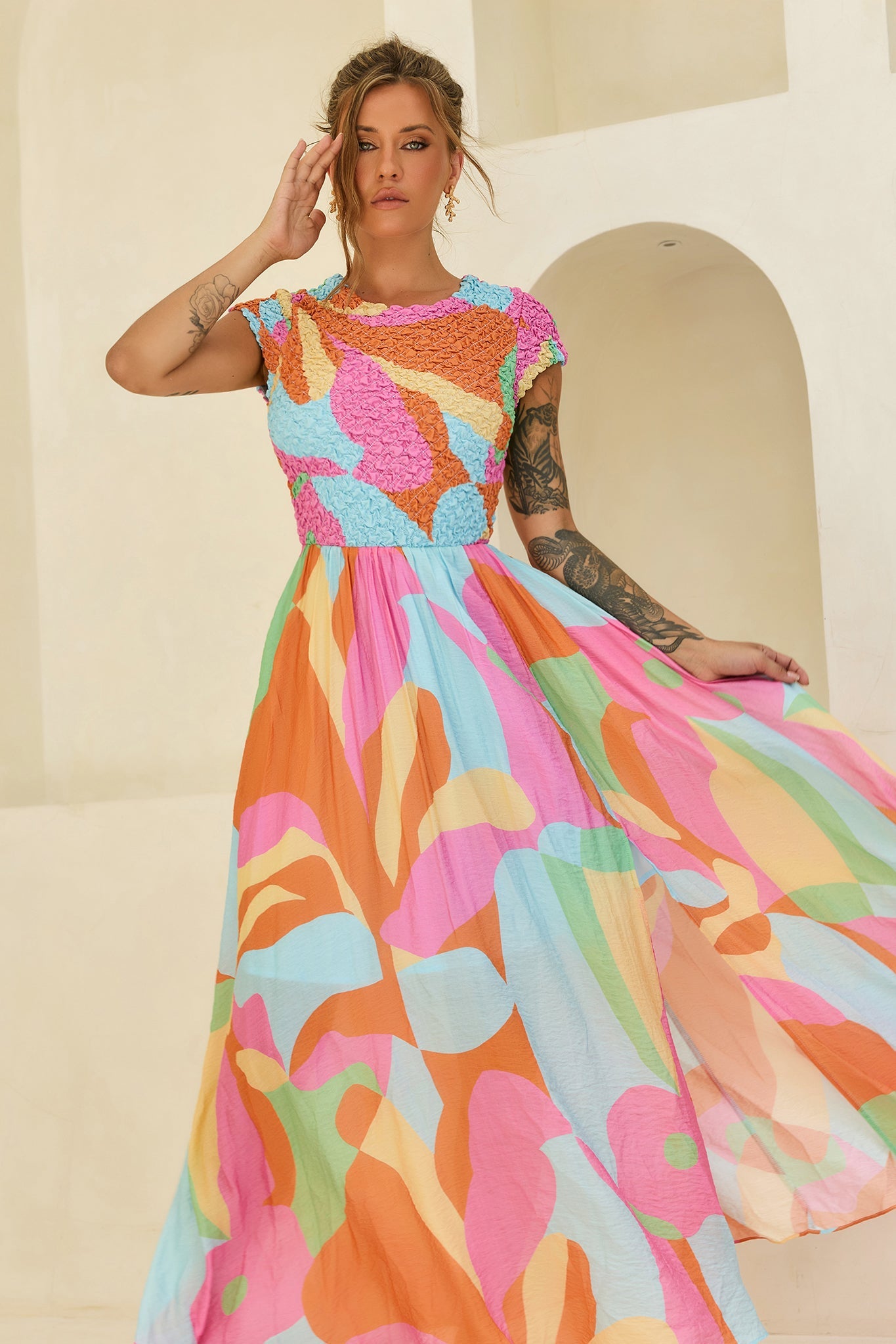 You For Me Woven Maxi Dress - Aqua Multi
