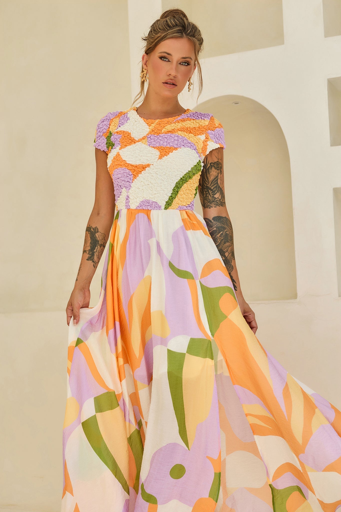 You For Me Woven Maxi Dress - Orange Multi