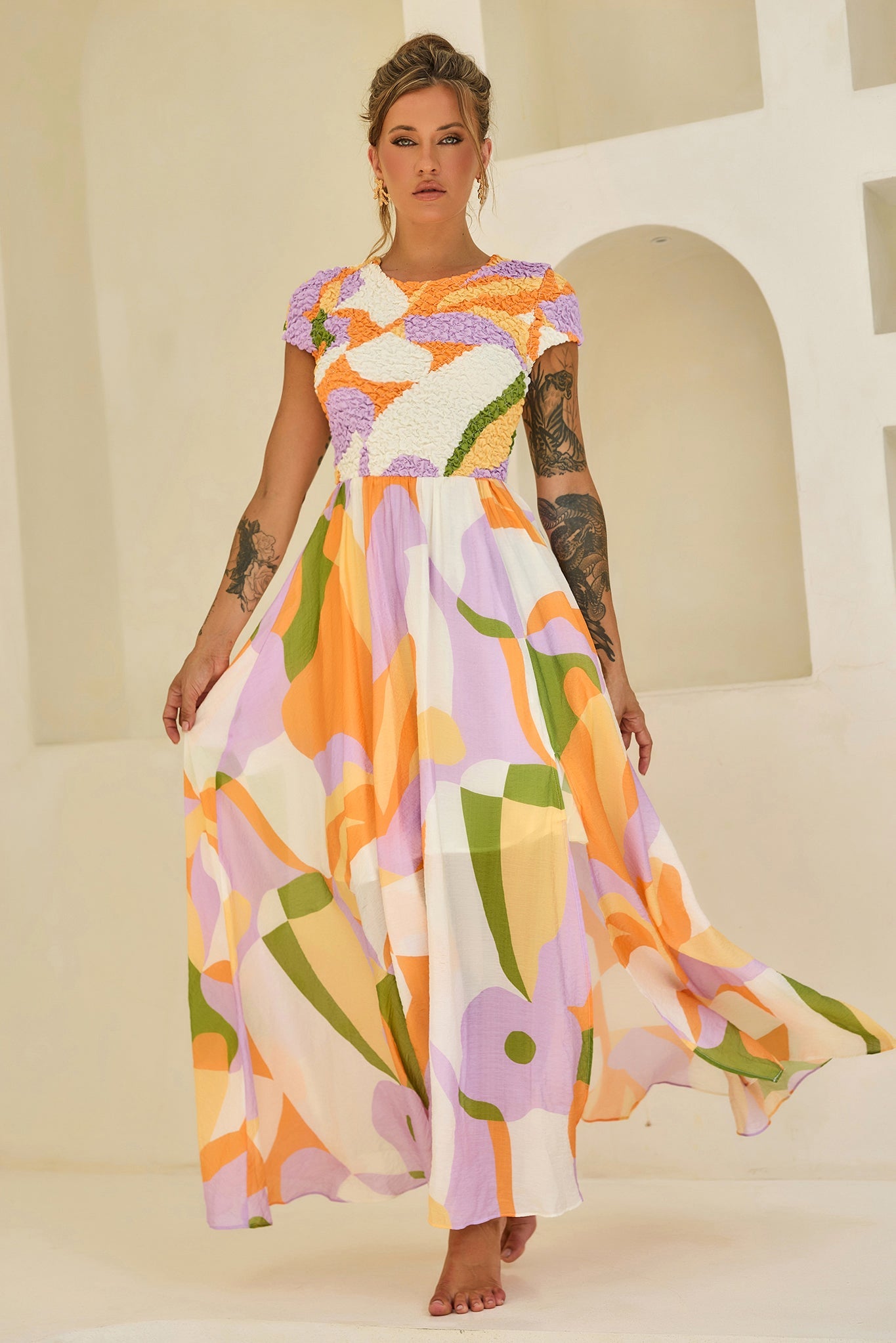 You For Me Woven Maxi Dress - Orange Multi