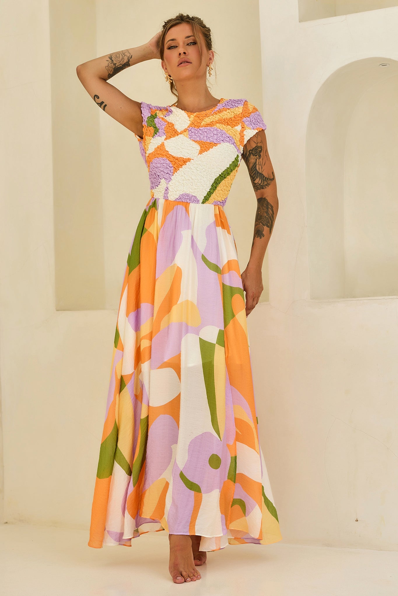 You For Me Woven Maxi Dress - Orange Multi