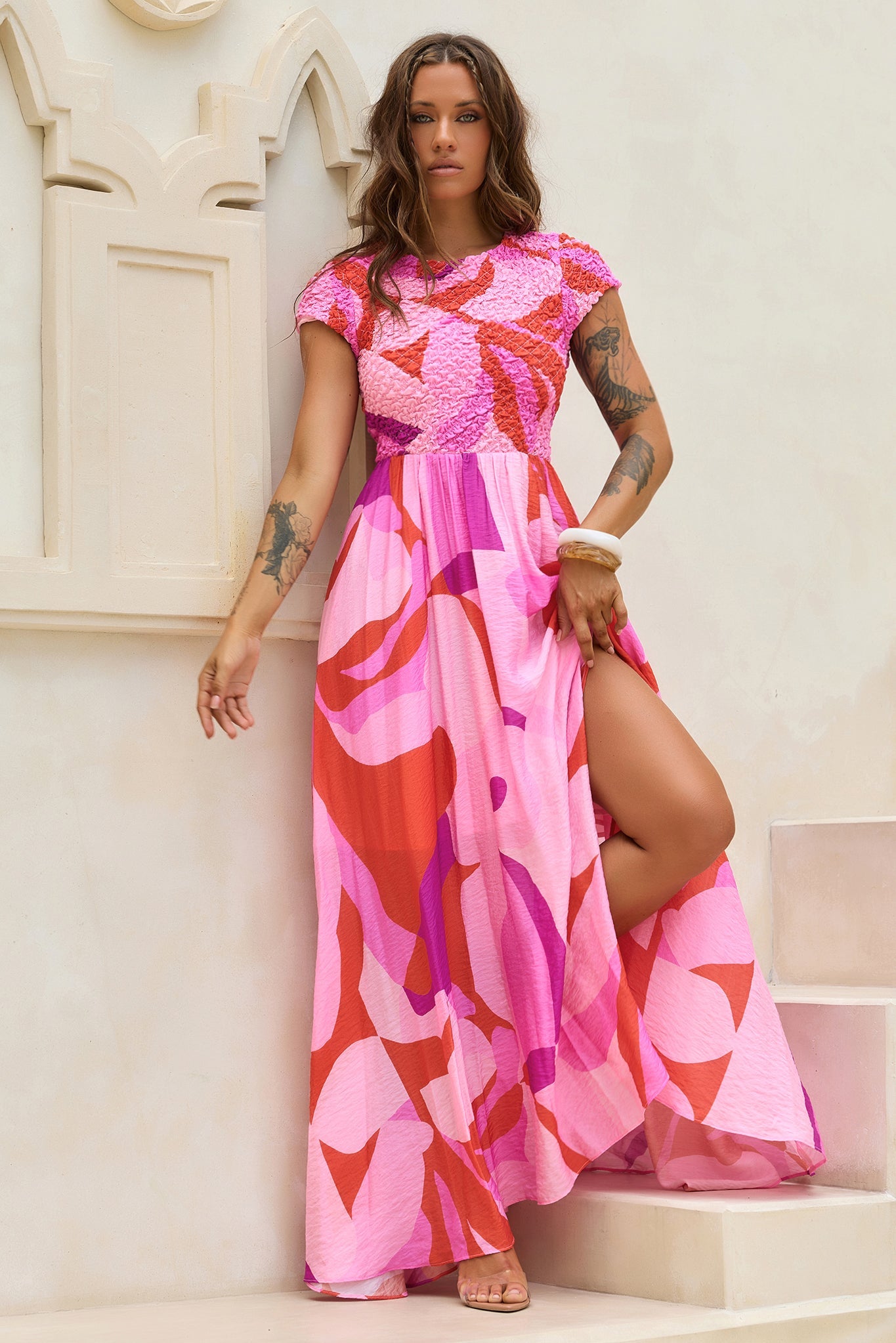 You For Me Woven Maxi Dress - Pink Multi