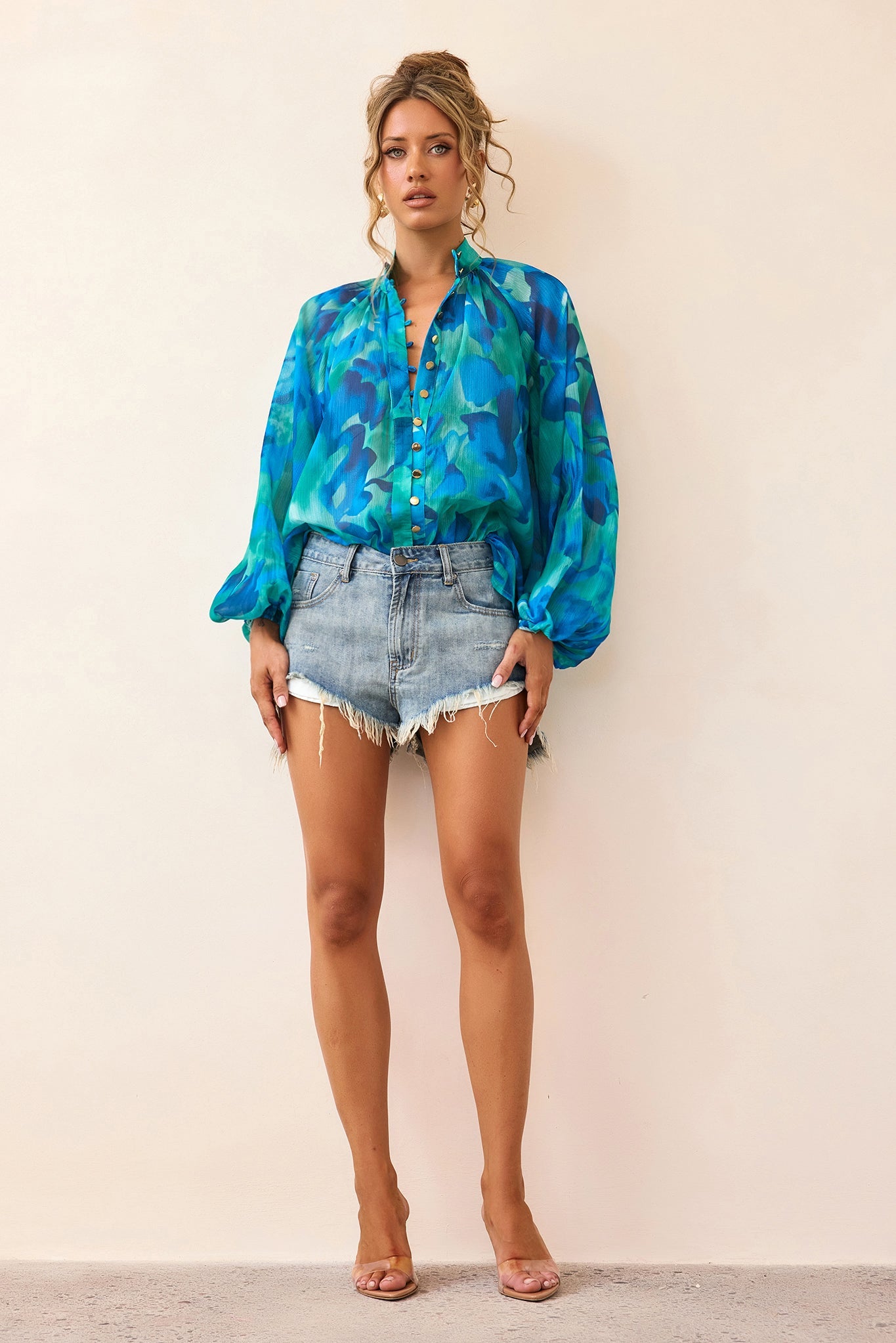 Reverie Luxe Chiffon Blouse - Blue Multi