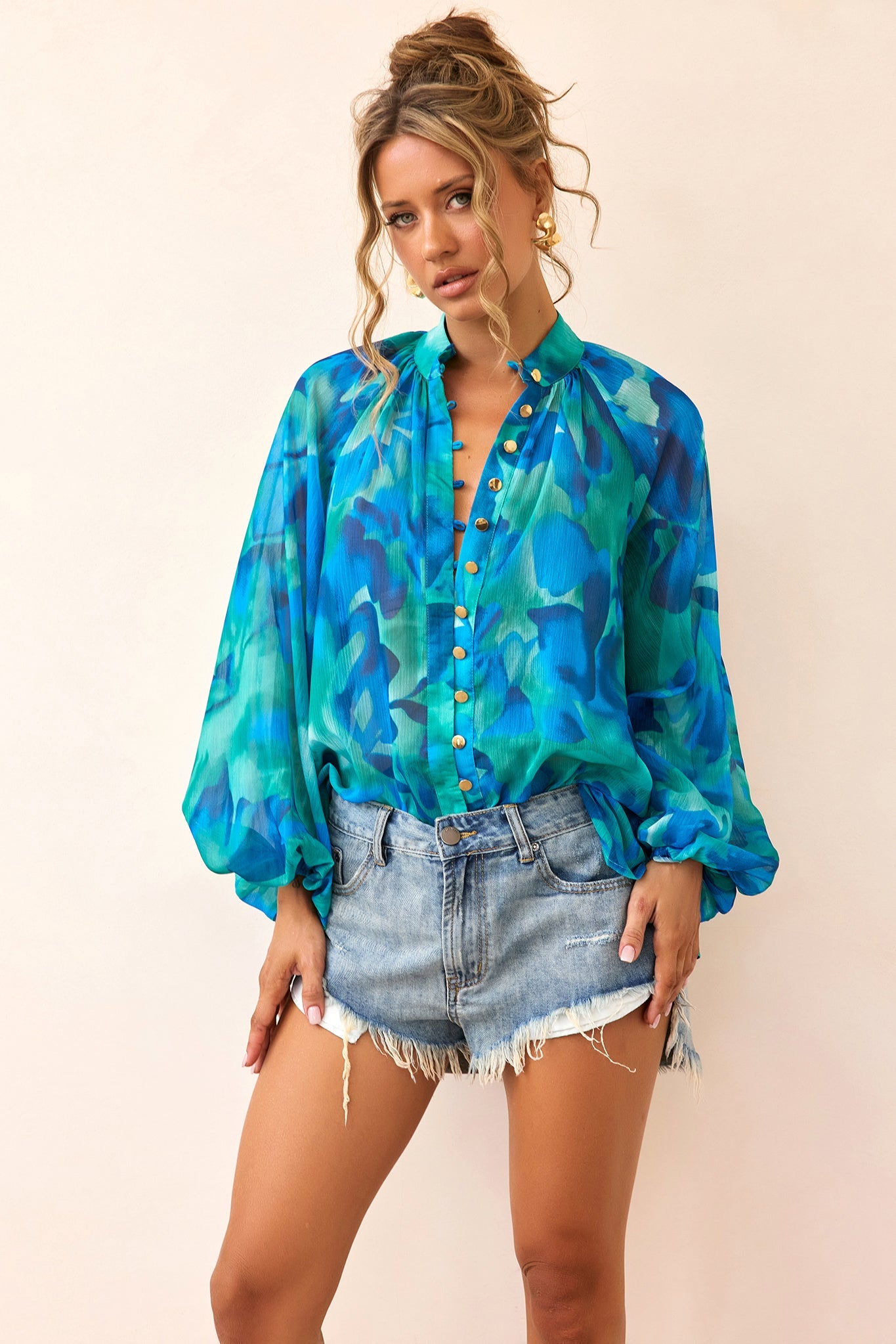 Reverie Luxe Chiffon Blouse - Blue Multi