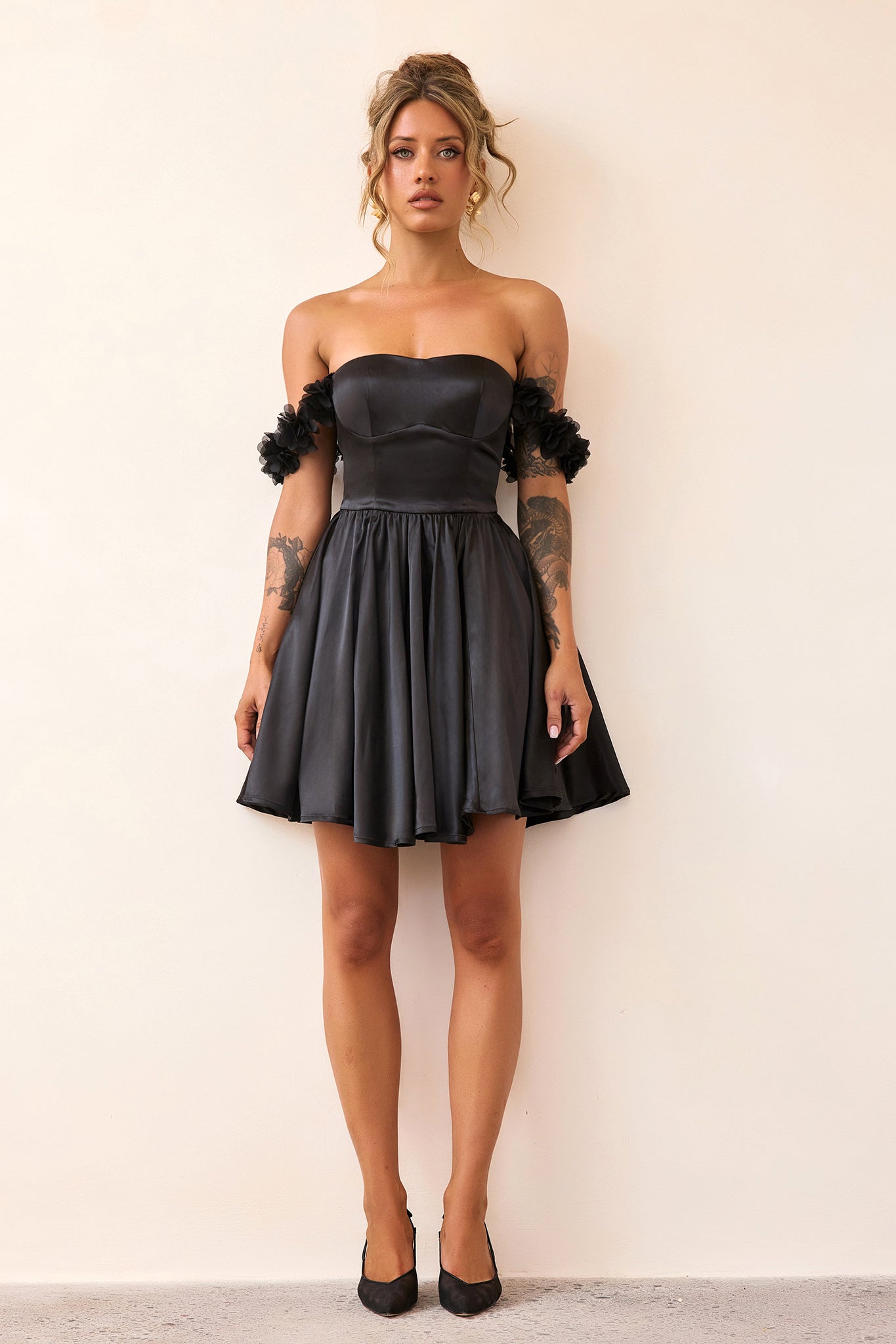 Soft Confession Satin Mini Dress - Black
