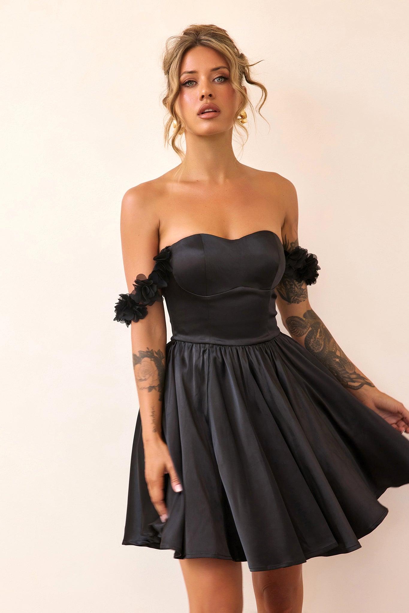Soft Confession Satin Mini Dress - Black