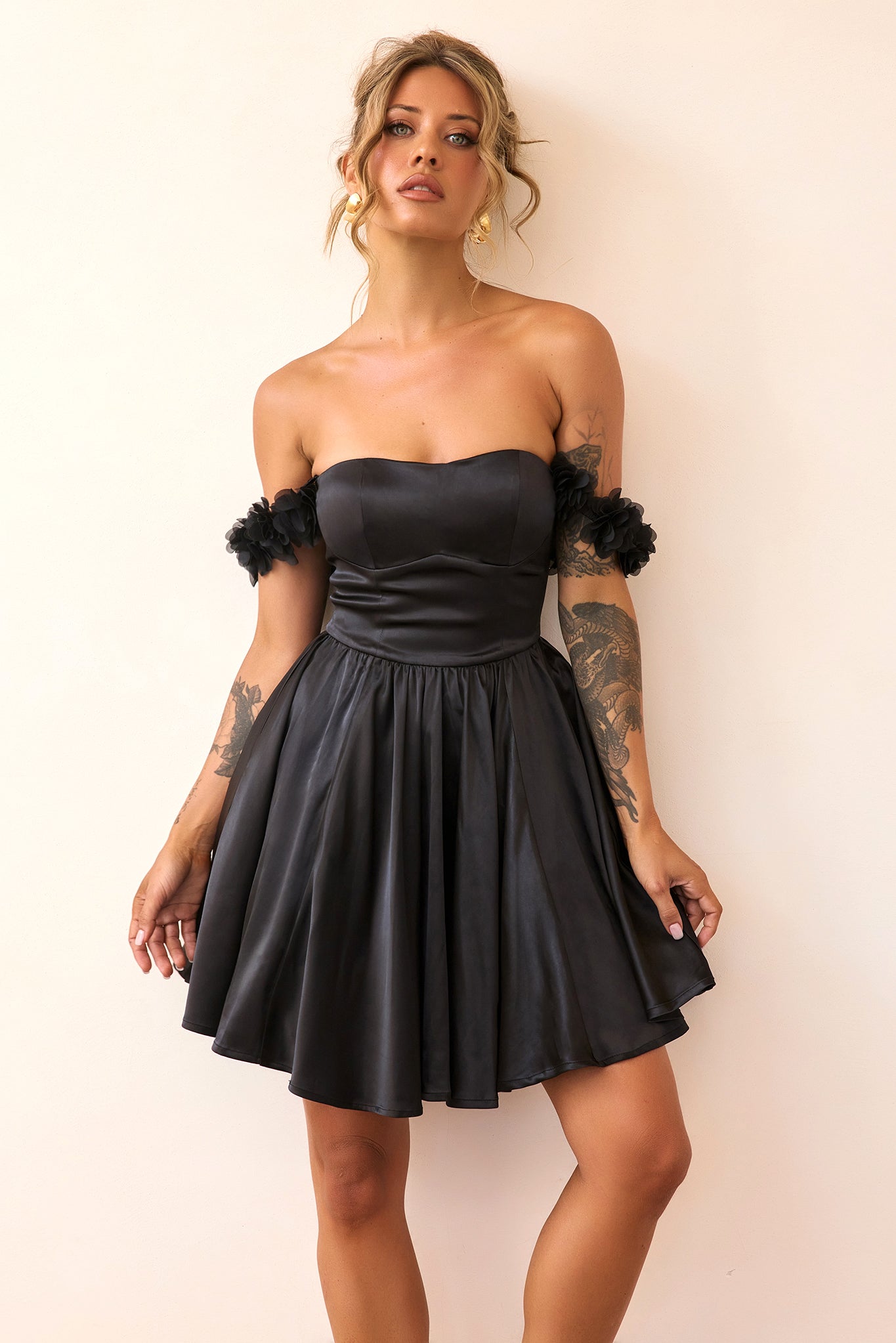 Soft Confession Satin Mini Dress - Black