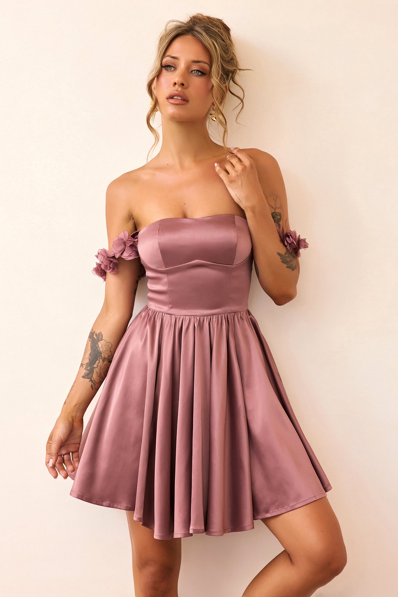 Soft Confession Satin Mini Dress - Mauve