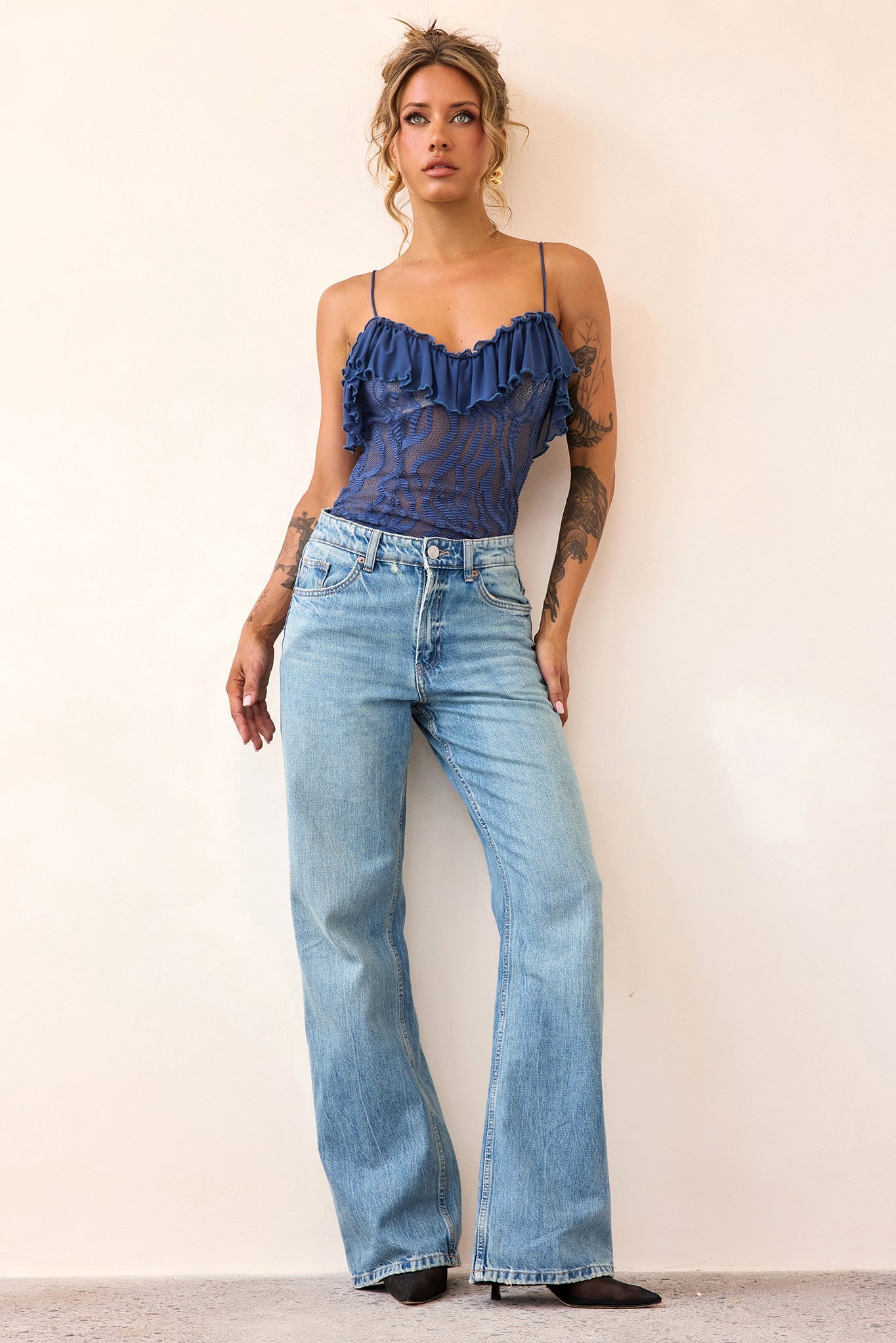 Soft Whispers Lace Bodysuit - Midnight Blue