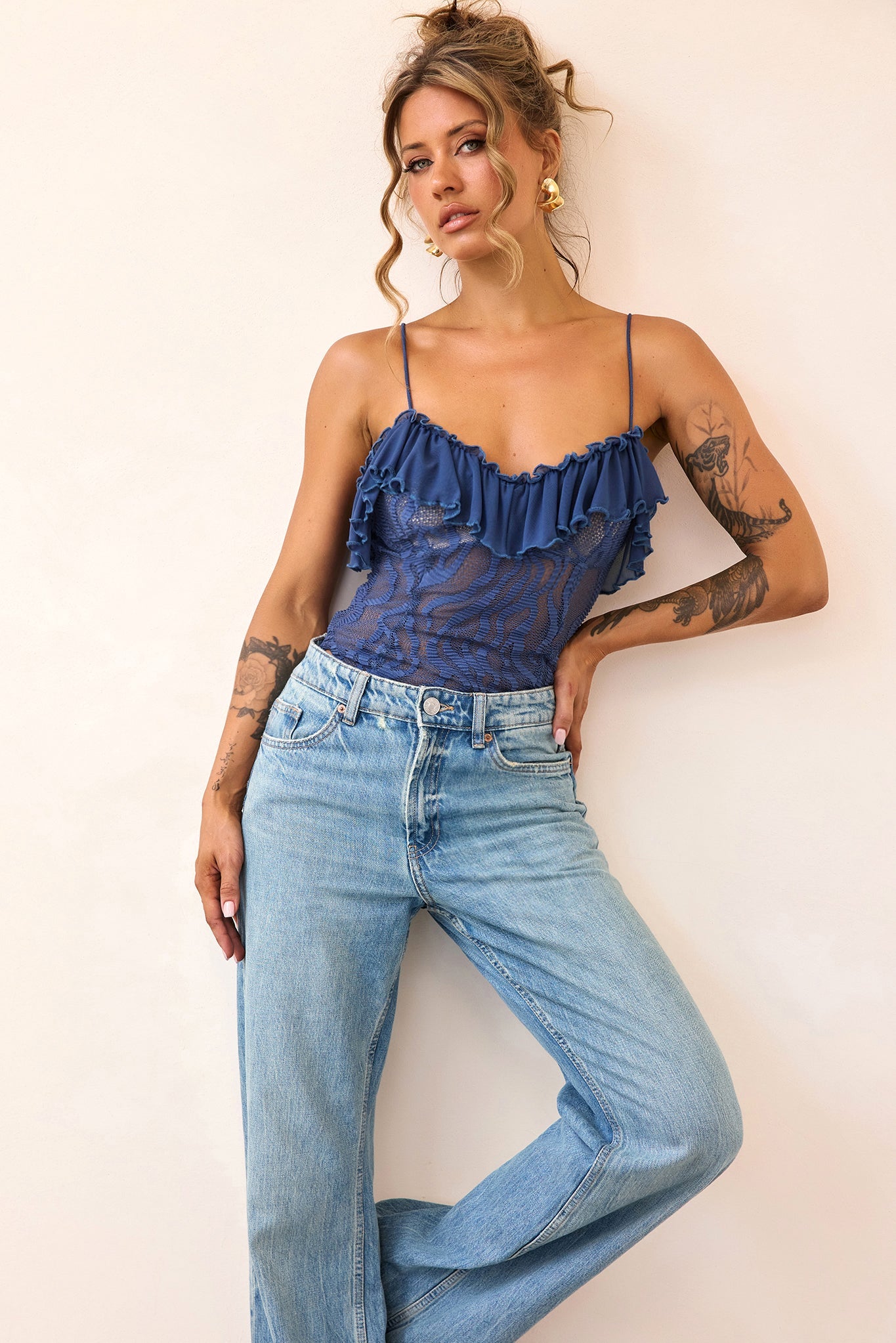 Soft Whispers Lace Bodysuit - Midnight Blue