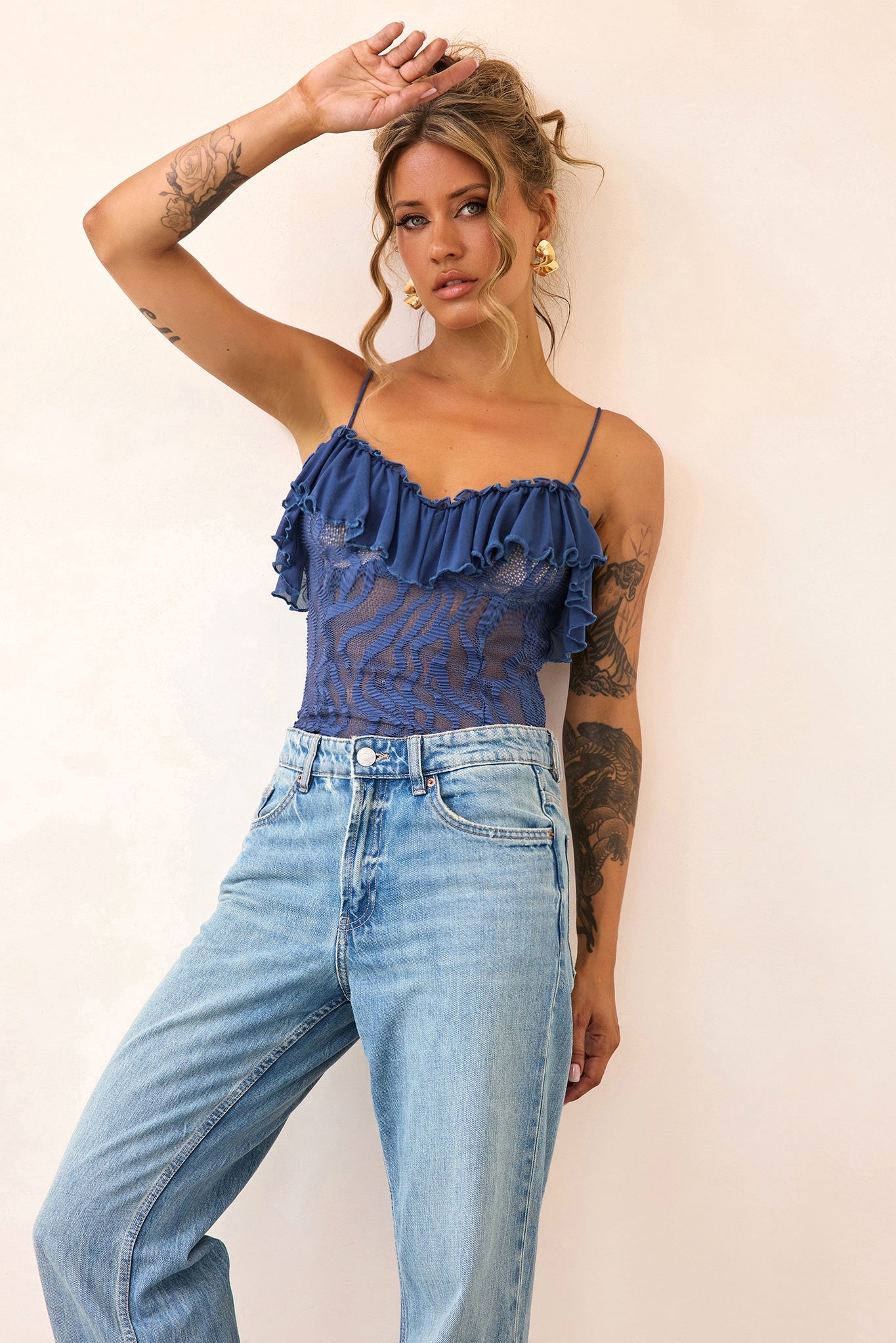 Soft Whispers Lace Bodysuit - Midnight Blue