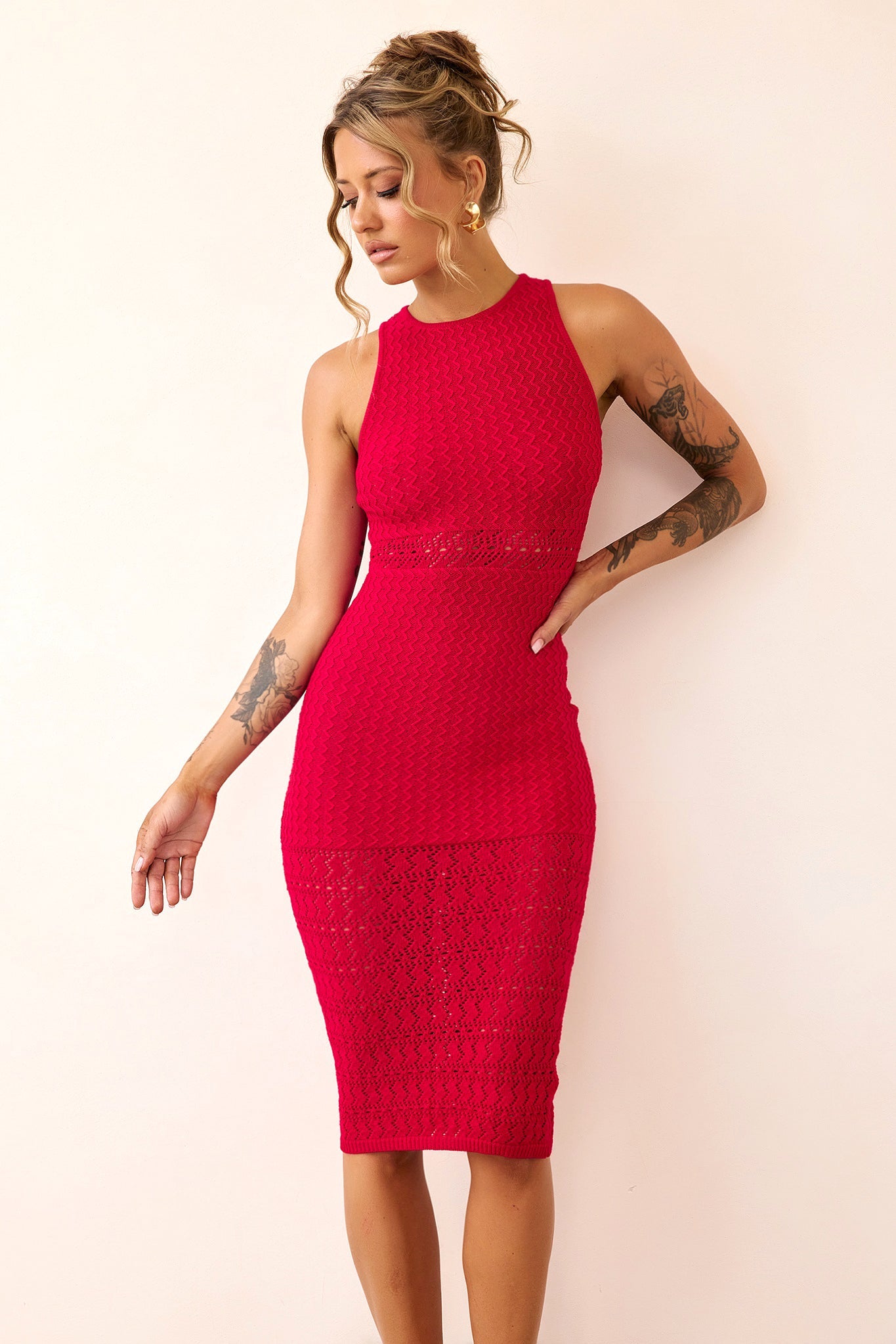 Marlie Knit Midi Dress - Red