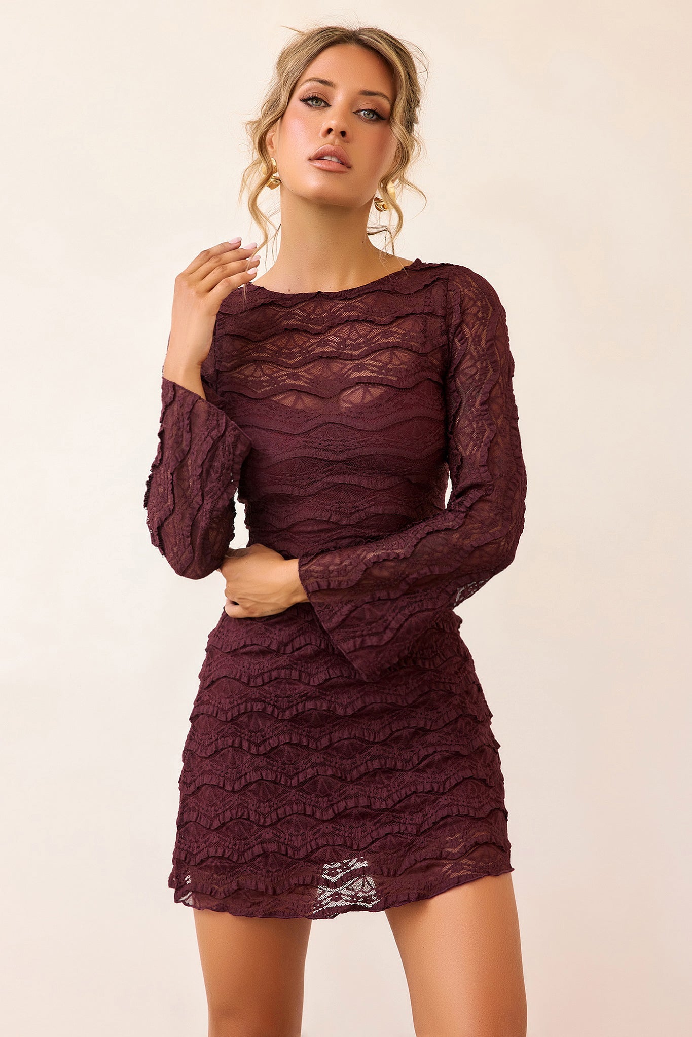 Silent Muse Lace Mini Dress - Plum
