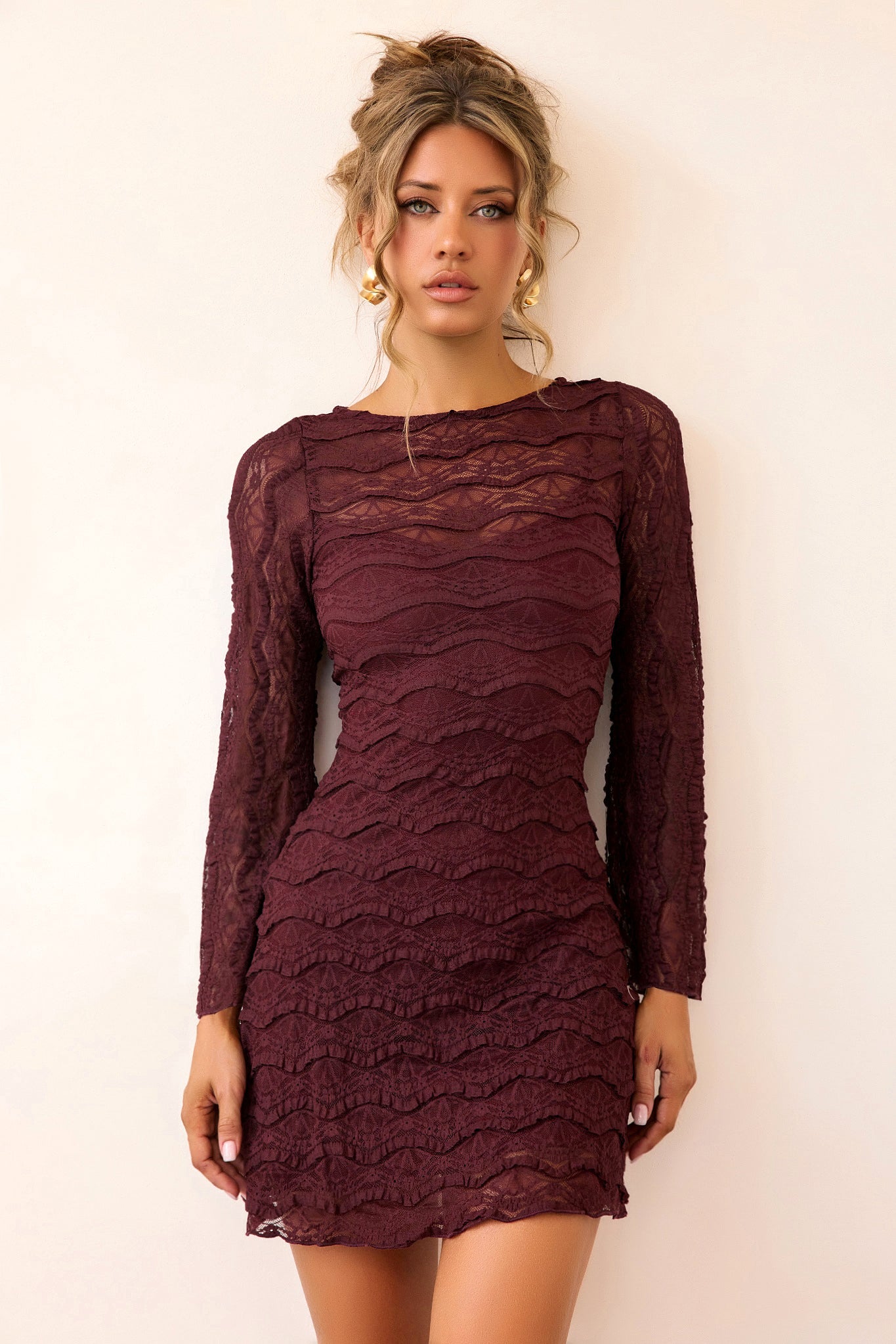 Silent Muse Lace Mini Dress - Plum