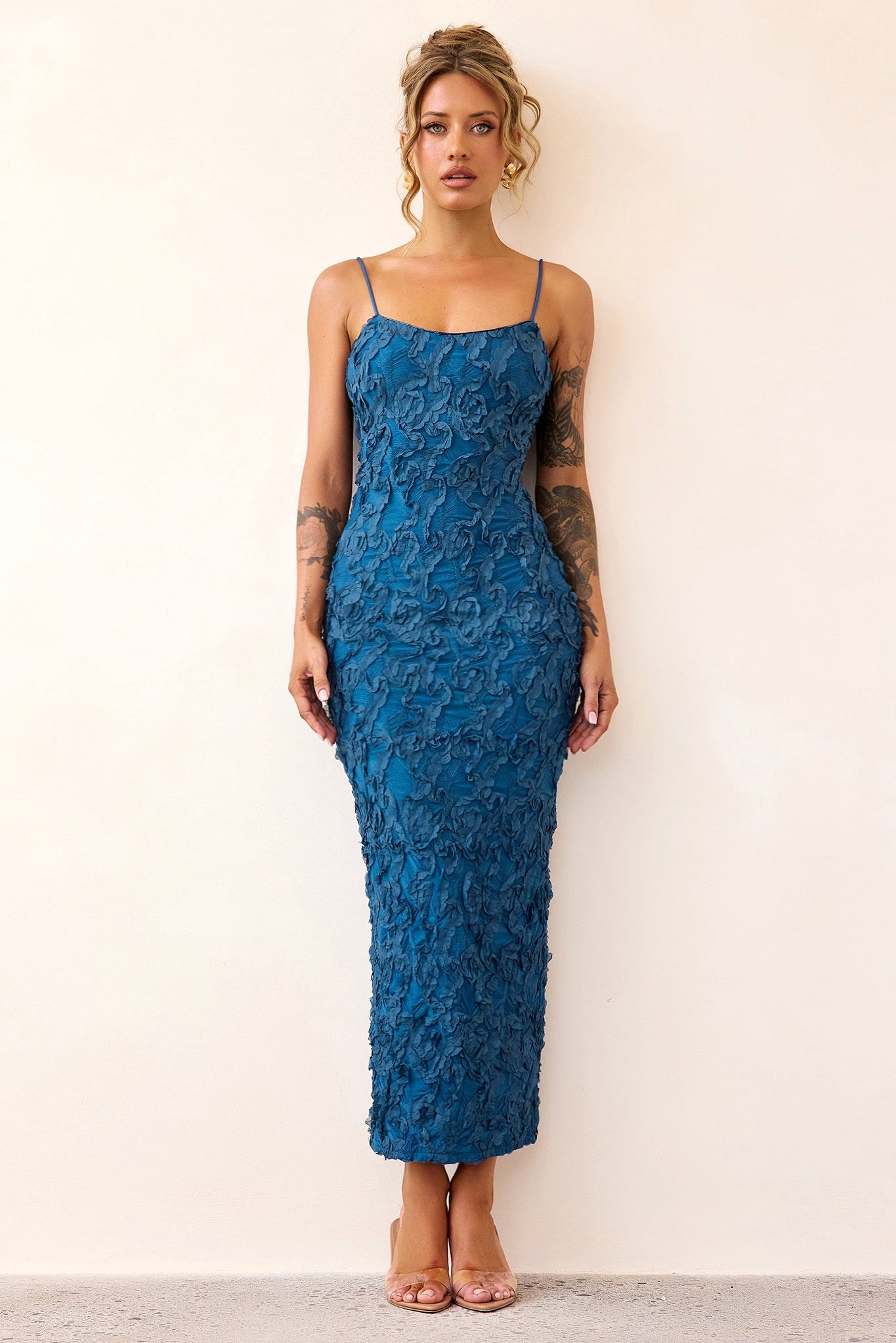 Petal Trace Midi Dress - Midnight Blue