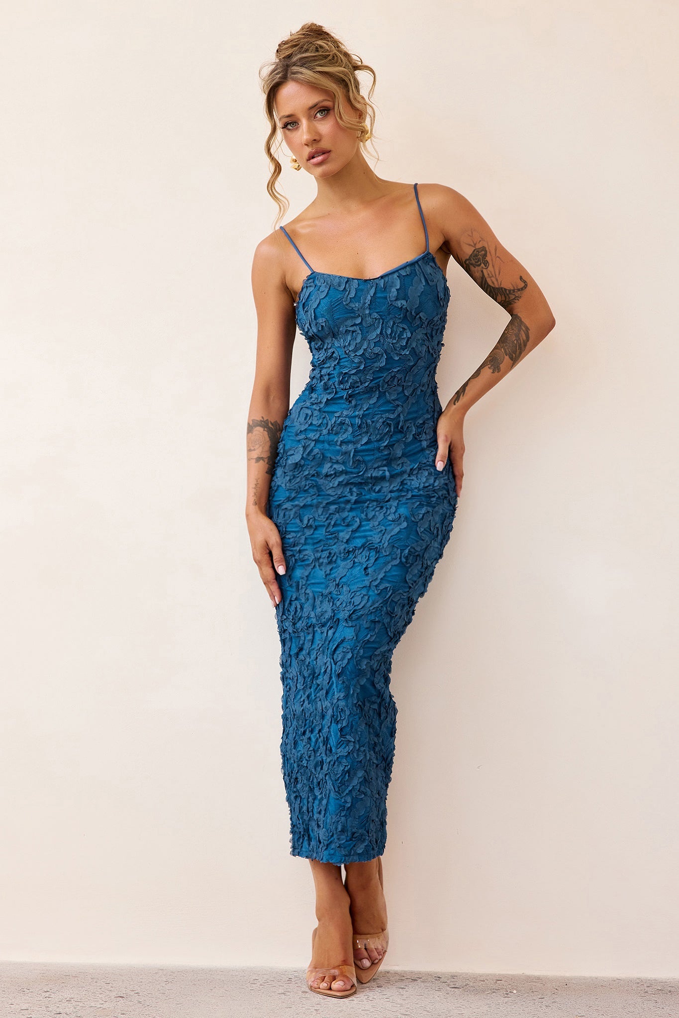 Petal Trace Midi Dress - Midnight Blue