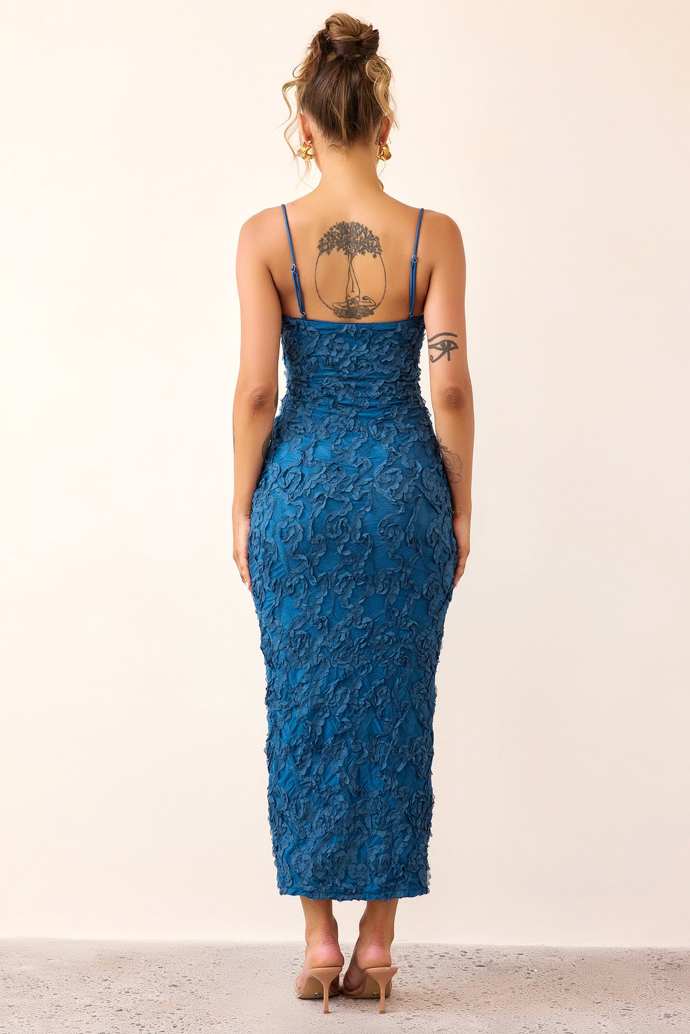 Petal Trace Midi Dress - Midnight Blue