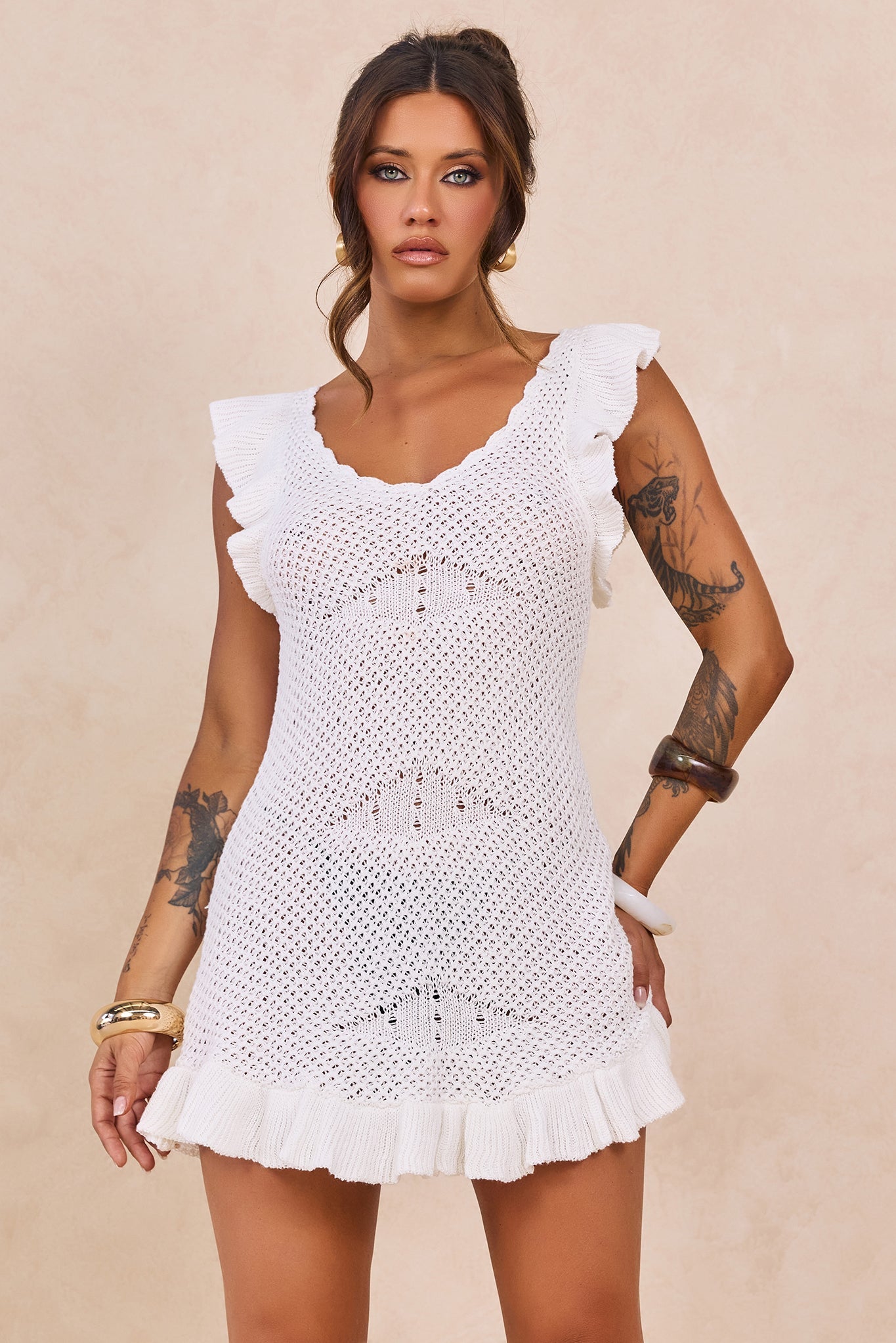 Bare Temptation Knit Mini Dress - White
