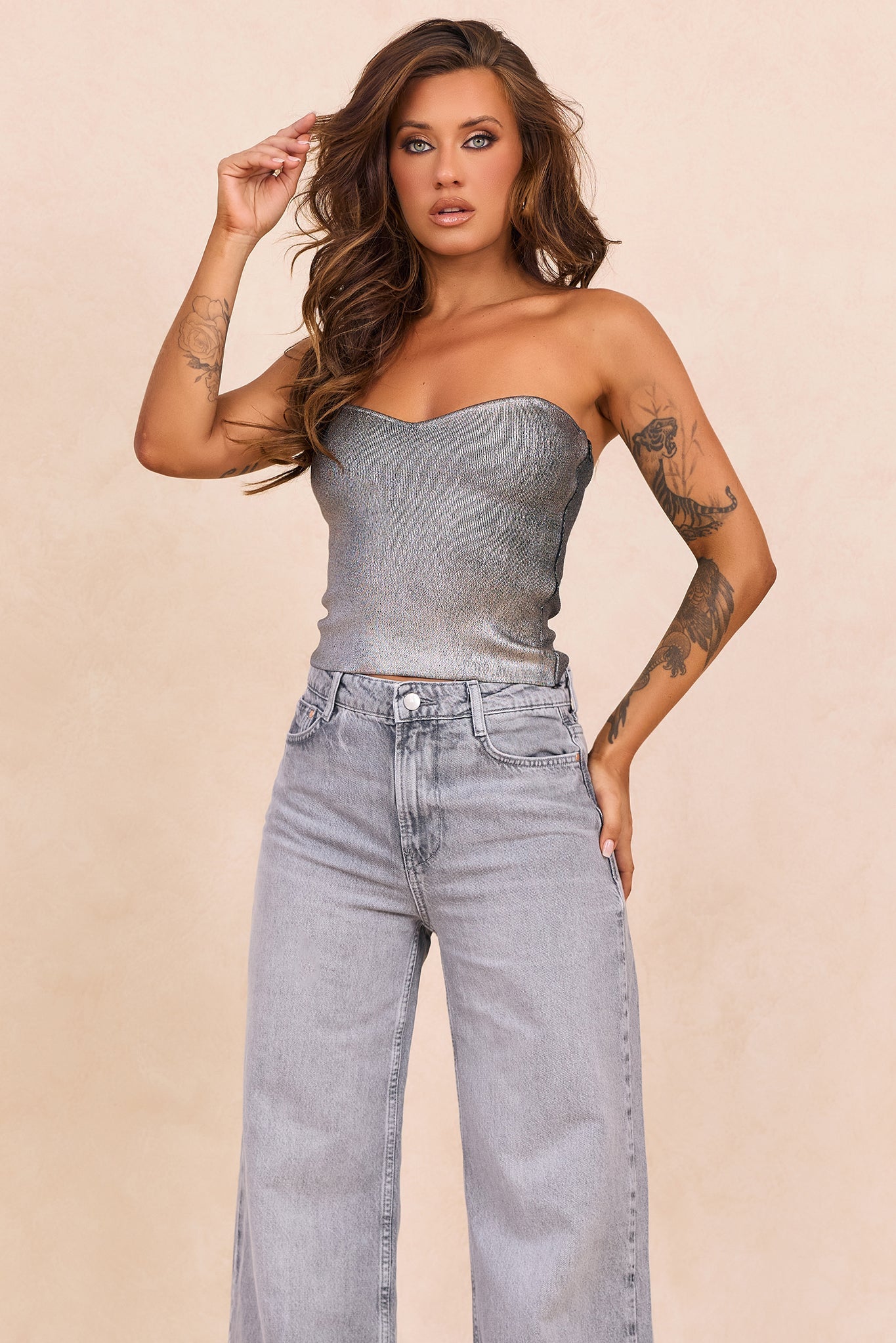 Breezes In Sunsets Foil Knit Top - Iron