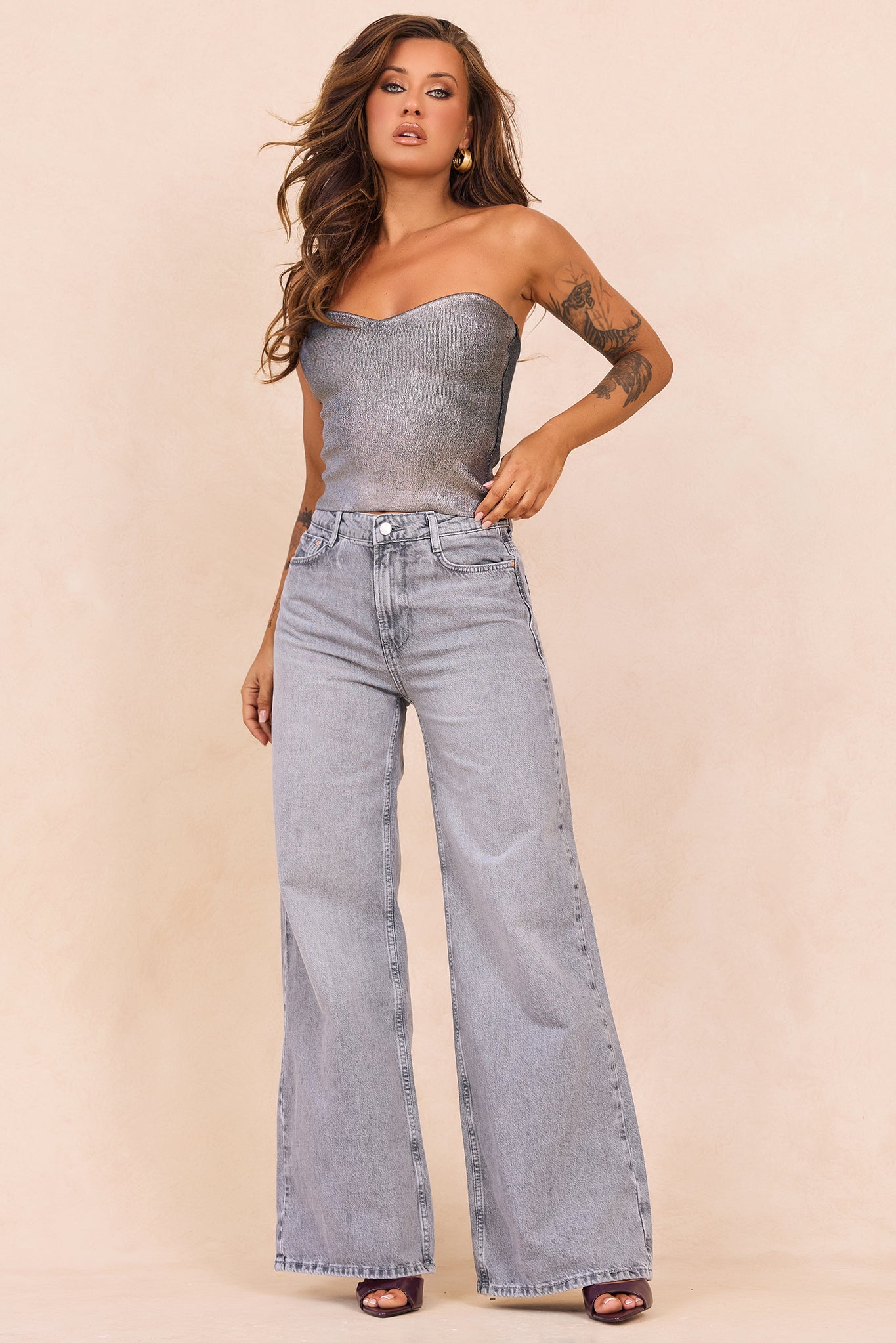 Breezes In Sunsets Foil Knit Top - Iron