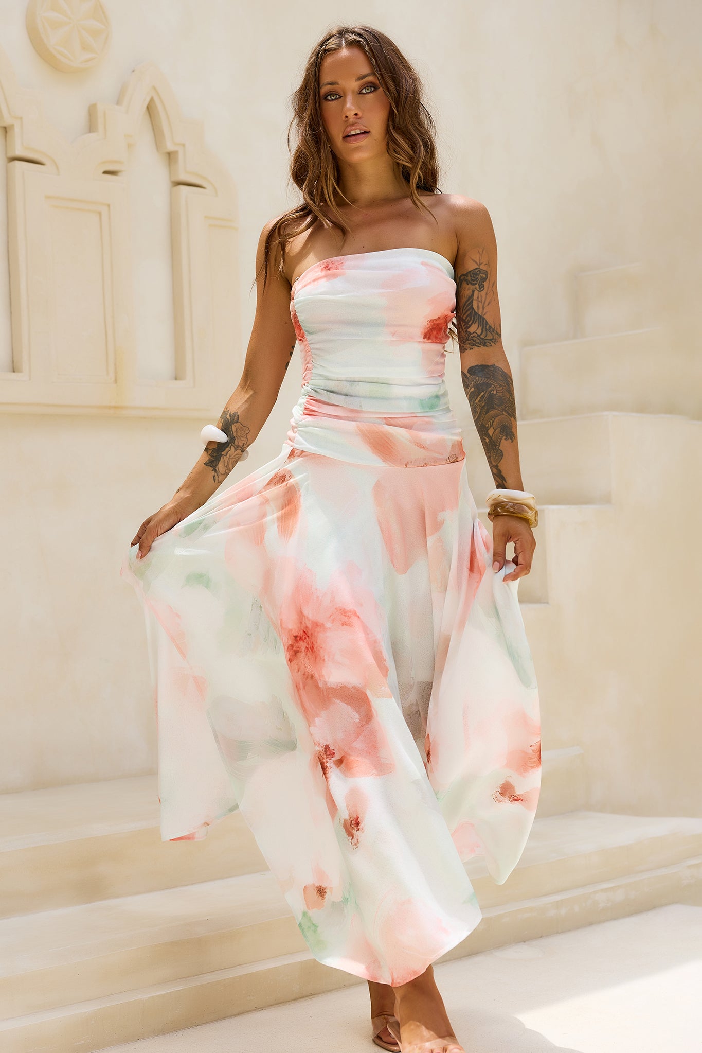 Bridge To Wonderland Jersey Maxi Dress - Peach Green