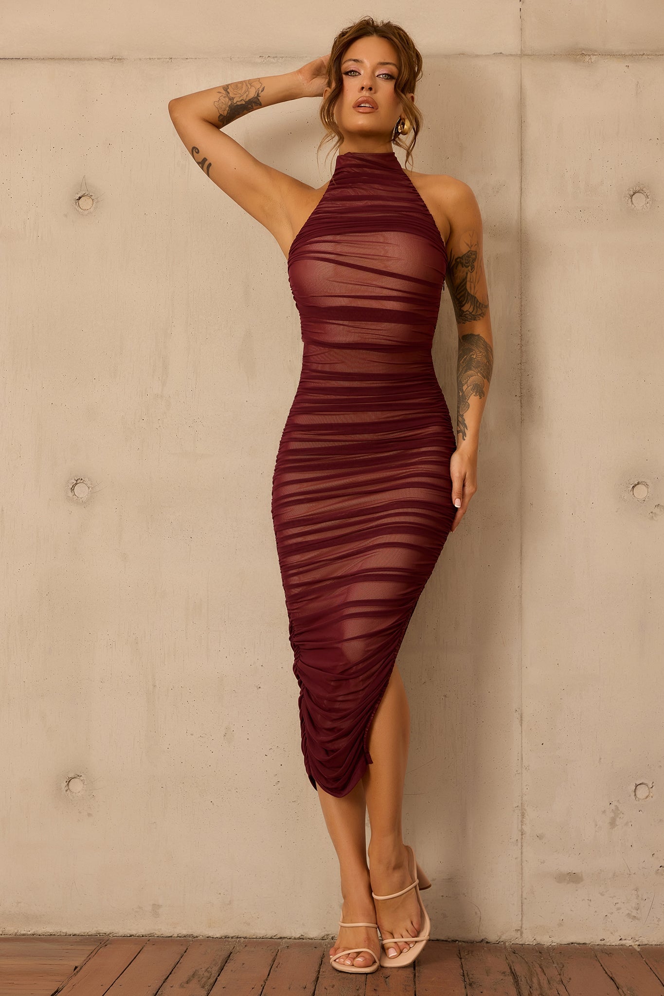 Caught In One Moment Midi Dress - Wine