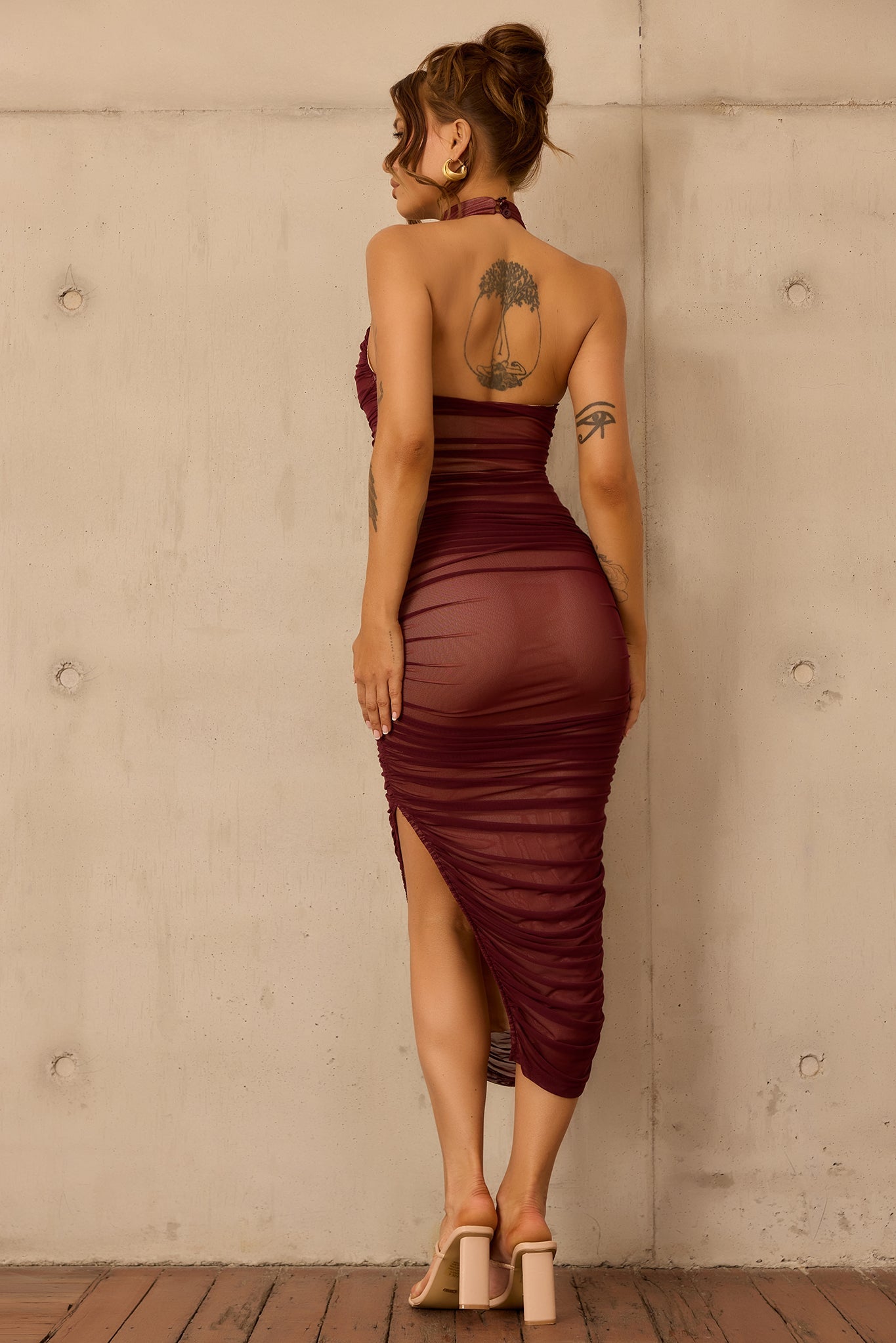 Caught In One Moment Midi Dress - Wine