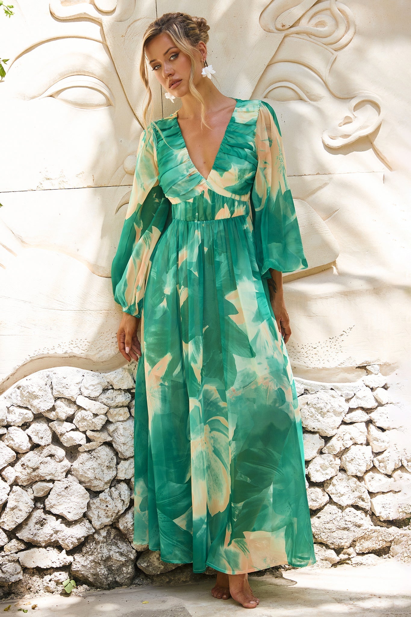 Coastlines Maxi Dress - Green Multi