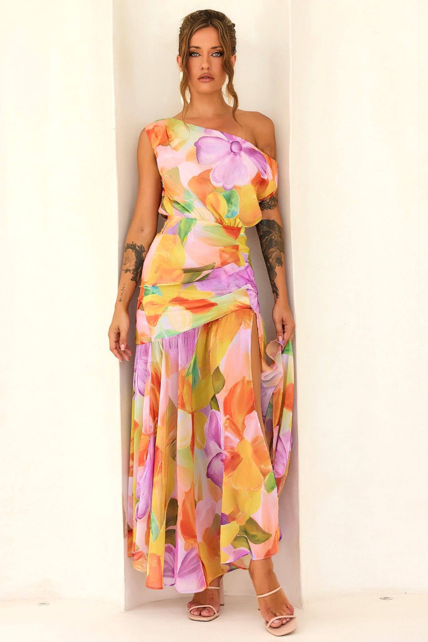 Darling Days Chiffon Maxi Dress - Orange Multi